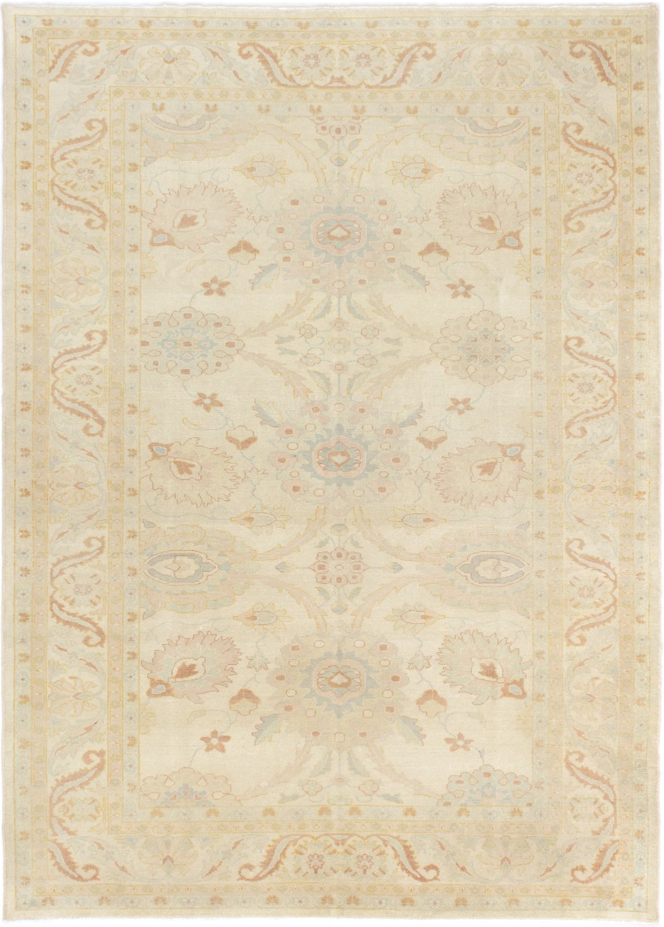 Hand-knotted Authentic Ushak Cream Wool Rug 6'3" x 8'6" Size: 6'3" x 8'6"  