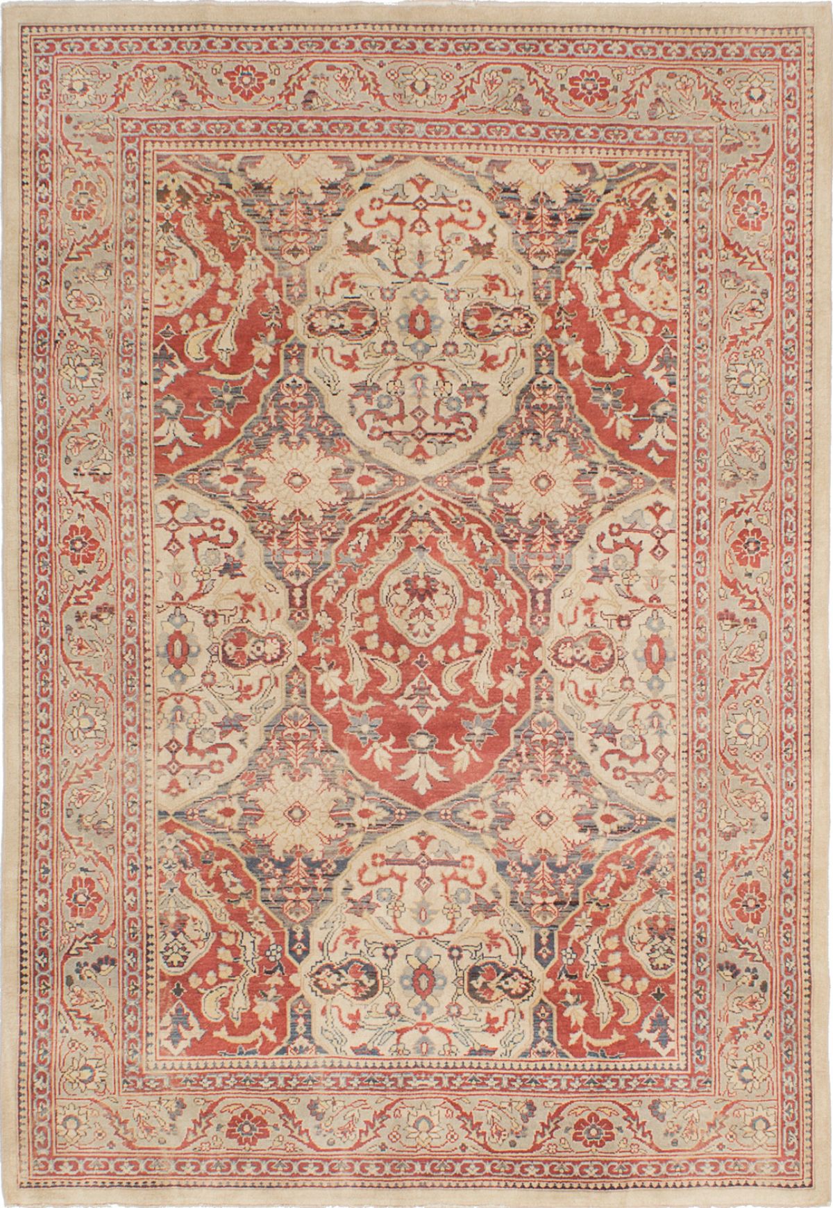Hand-knotted Anatolian Authentic Cream Wool Rug 6'1" x 8'10" Size: 6'1" x 8'10"  