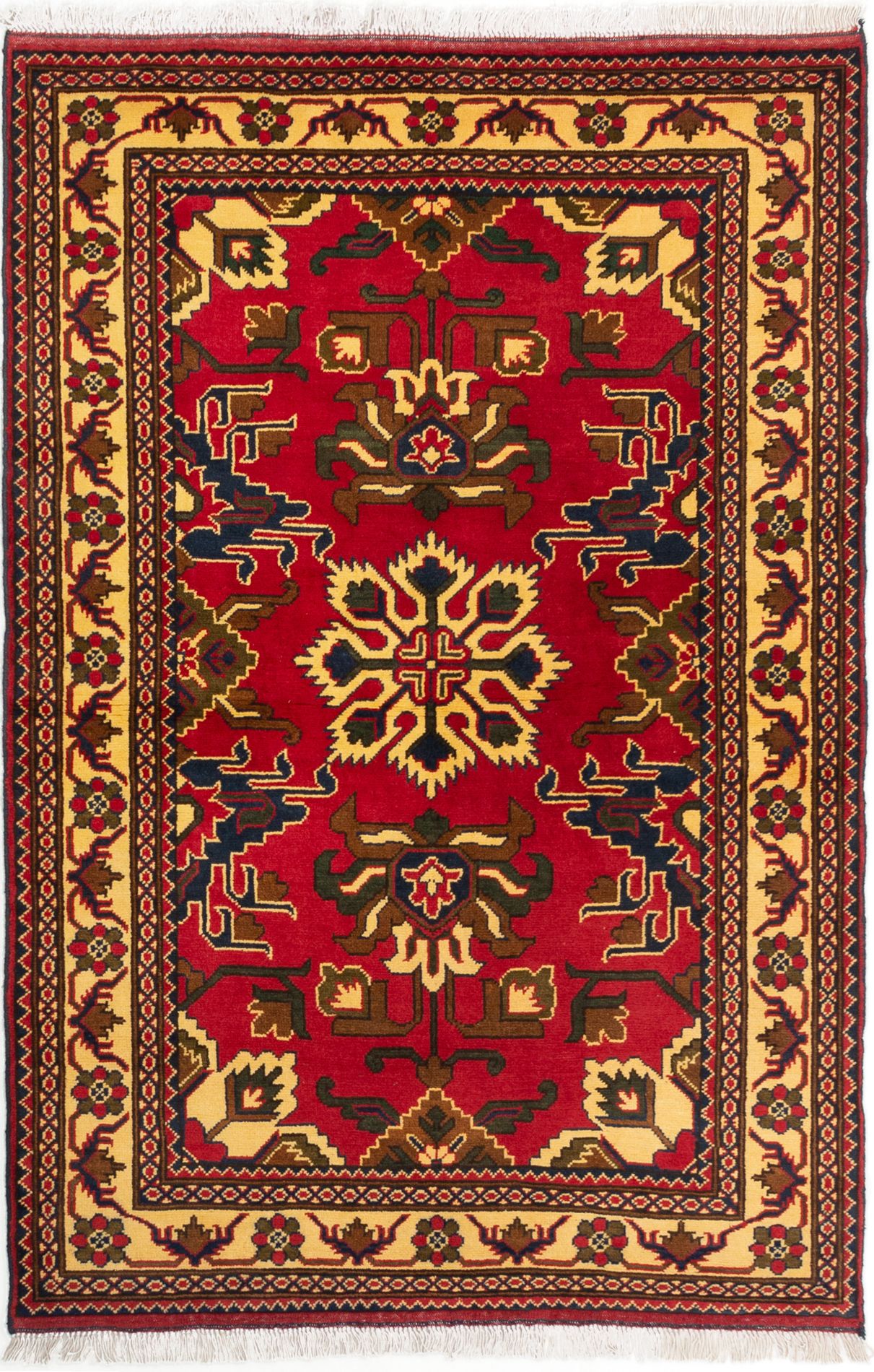 Hand-knotted Finest Kargahi Red Wool Rug 3'10" x 5'8" Size: 3'10" x 5'8"  