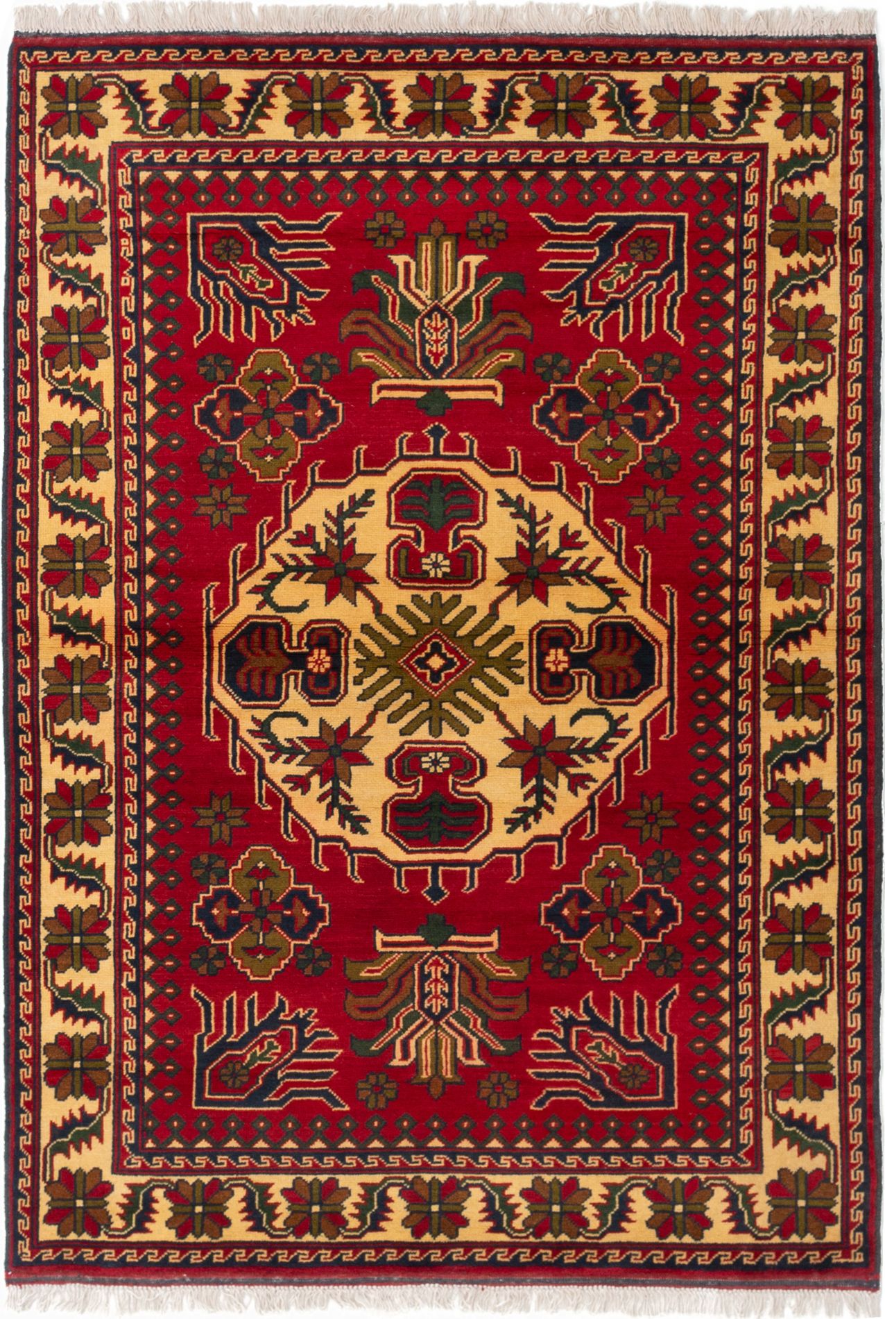 Hand-knotted Finest Kargahi Red Wool Rug 4'2" x 5'11" Size: 4'2" x 5'11"  