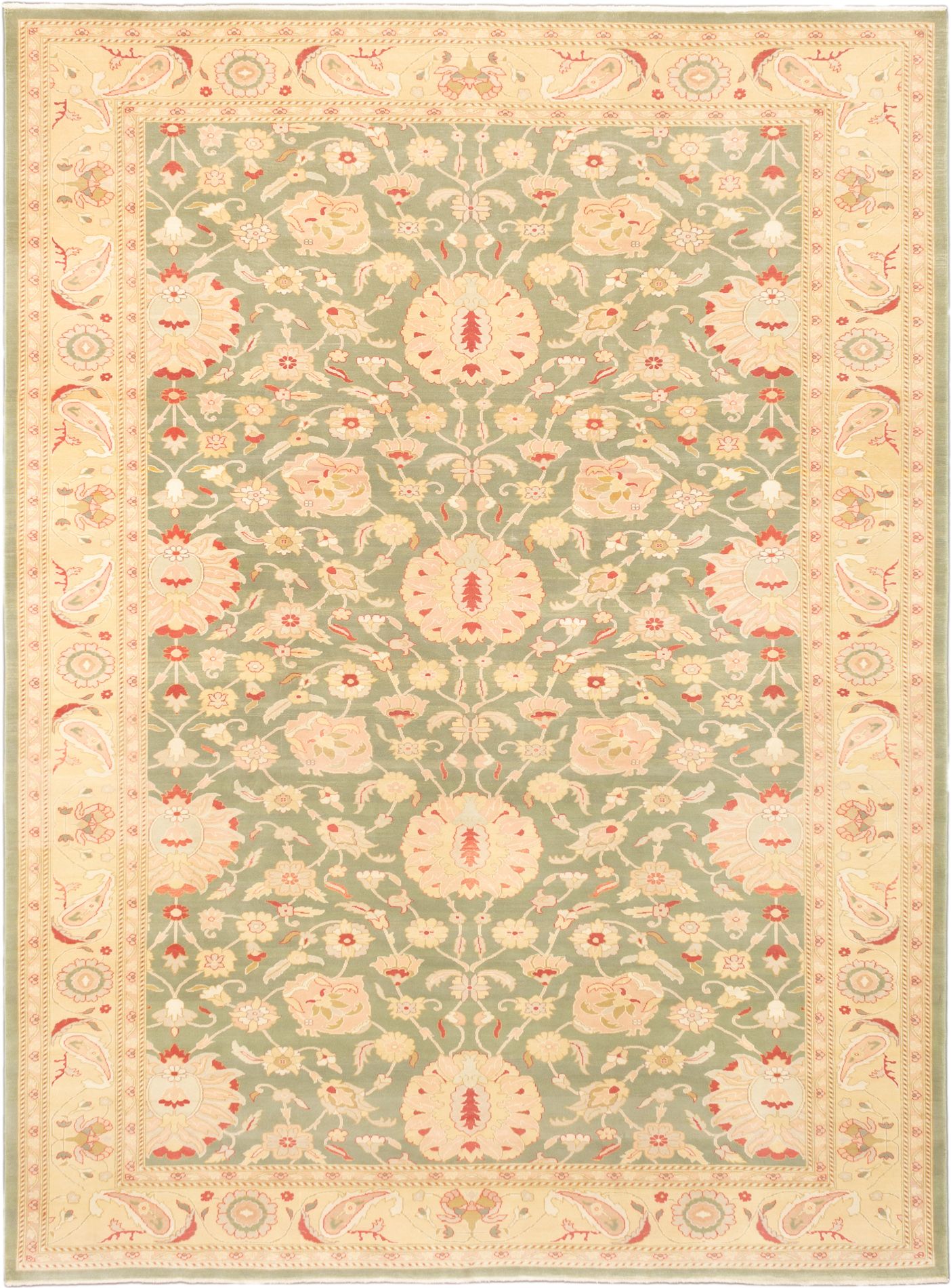 Hand-knotted Authentic Ushak Green Wool Rug 10'1" x 13'10" Size: 10'1" x 13'10"  