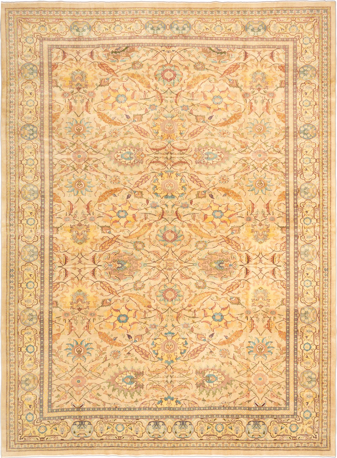 Hand-knotted Authentic Ushak Beige Wool Rug 13'6" x 18'1" Size: 13'6" x 18'1"  
