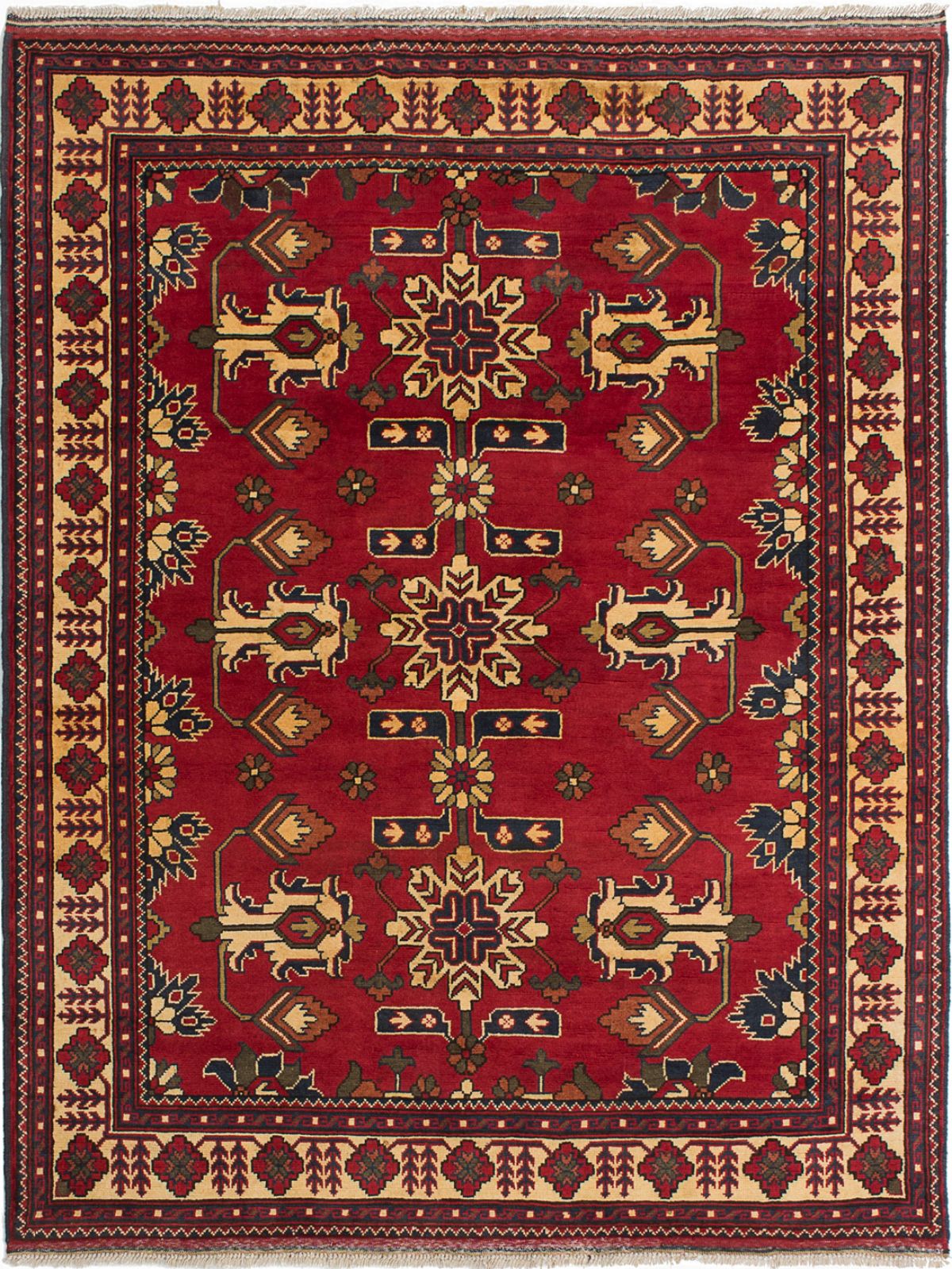 Hand-knotted Finest Kargahi Red Wool Rug 4'11" x 6'2" Size: 4'11" x 6'2"  