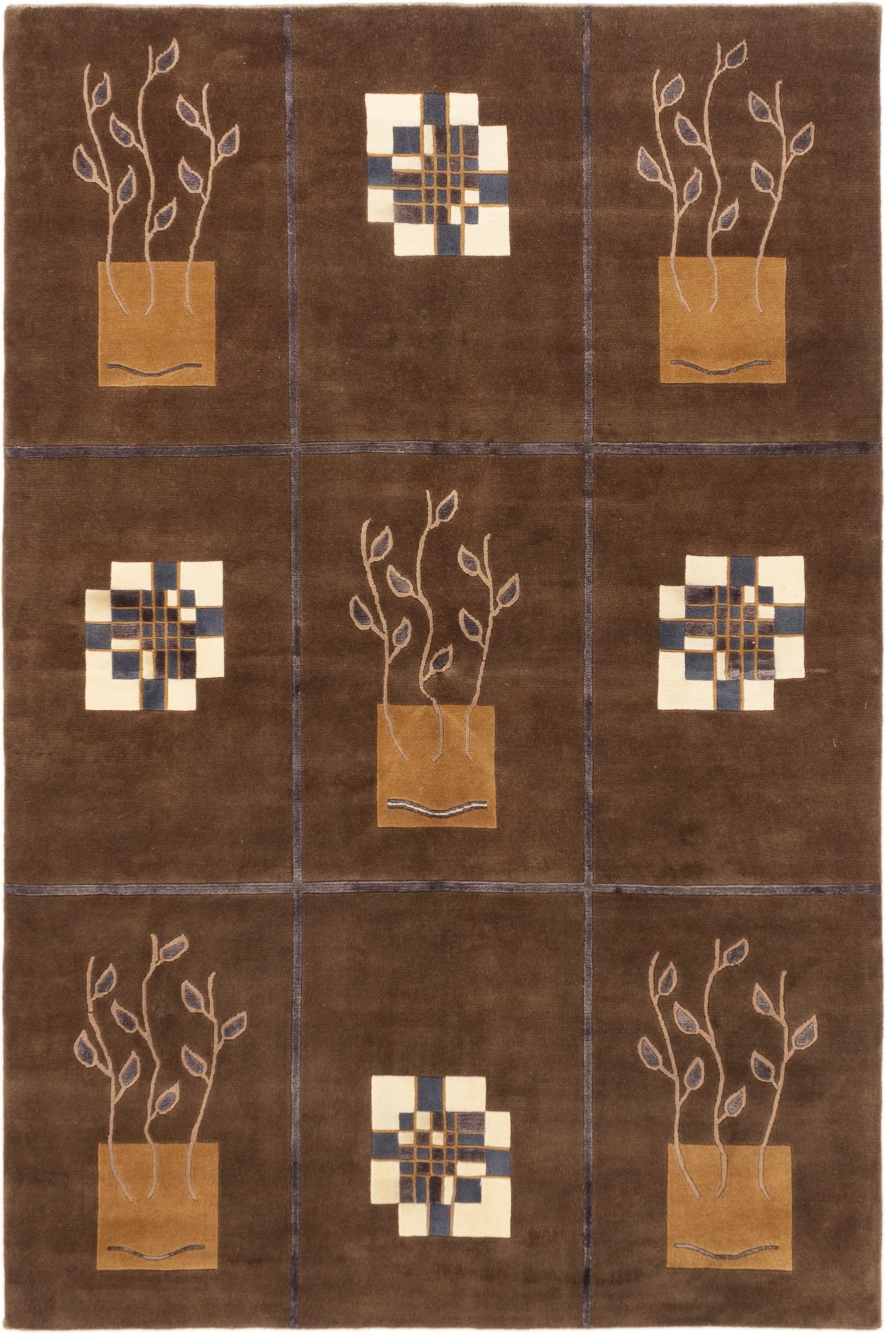 Hand-knotted Shangrila Dark Brown Wool Rug 5'11" x 8'11" Size: 5'11" x 8'11"  