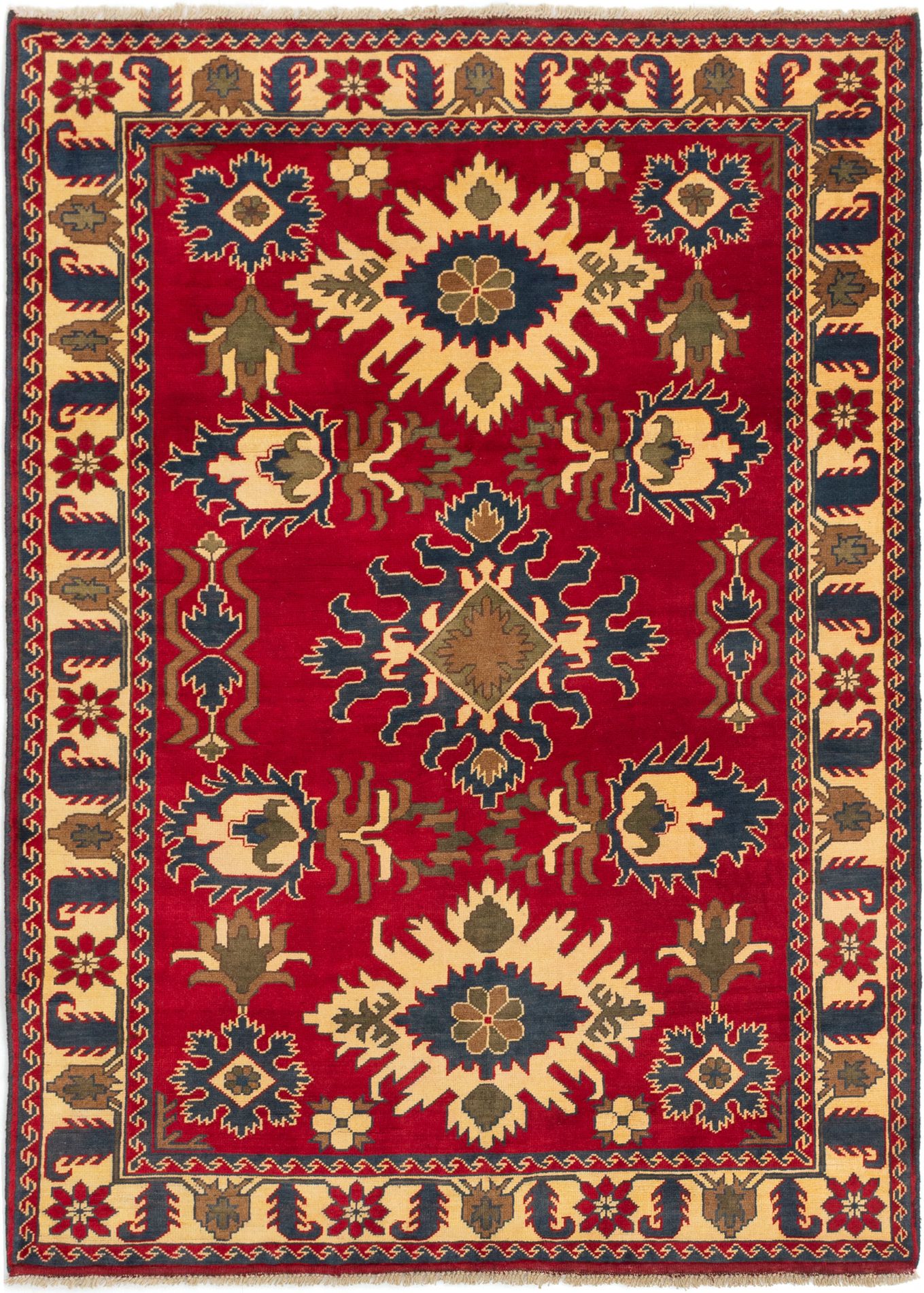 Hand-knotted Finest Kargahi Dark Red Wool Rug 4'9" x 6'9" Size: 4'9" x 6'9"  