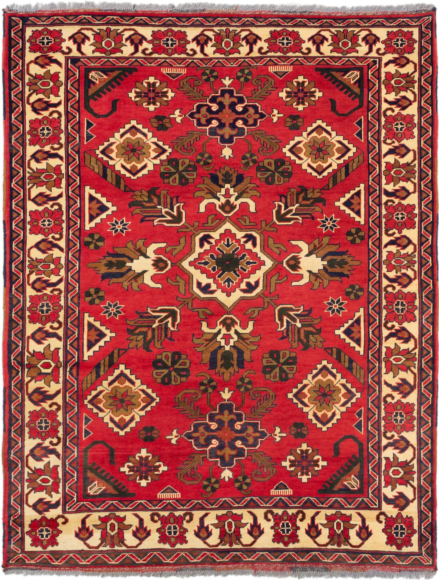 Hand-knotted Finest Kargahi Red Wool Rug 5'1" x 6'8" Size: 5'1" x 6'8"  
