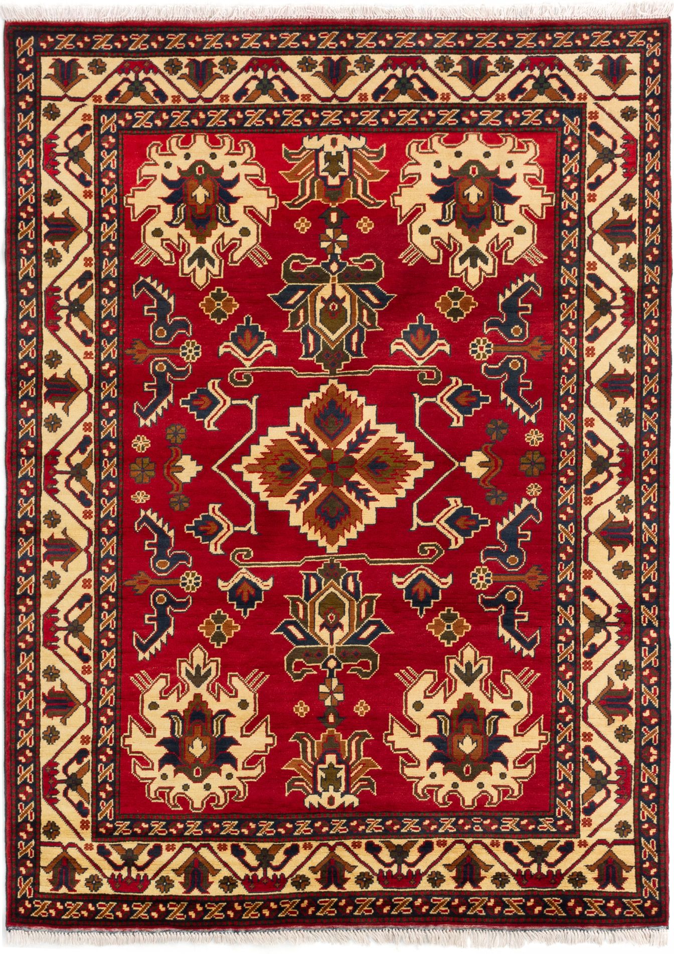 Hand-knotted Finest Kargahi Red Wool Rug 5'1" x 6'10"  Size: 5'1" x 6'10"  