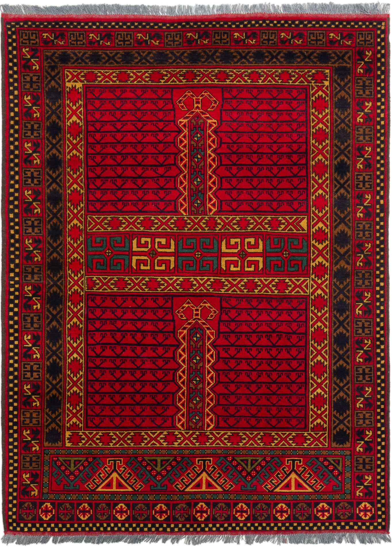Hand-knotted Finest Kargahi Red Wool Rug 4'11" x 6'7"  Size: 4'11" x 6'7"  