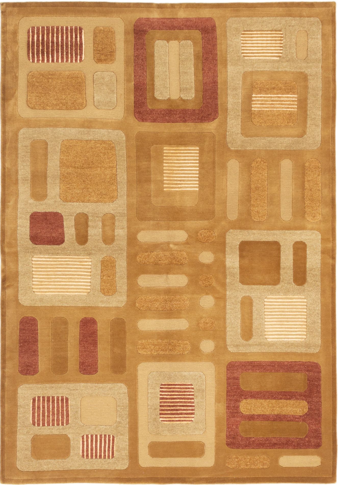 Hand-knotted Shangrila Brown Wool/Silk Rug 6'7" x 8'10" Size: 6'7" x 8'10"  
