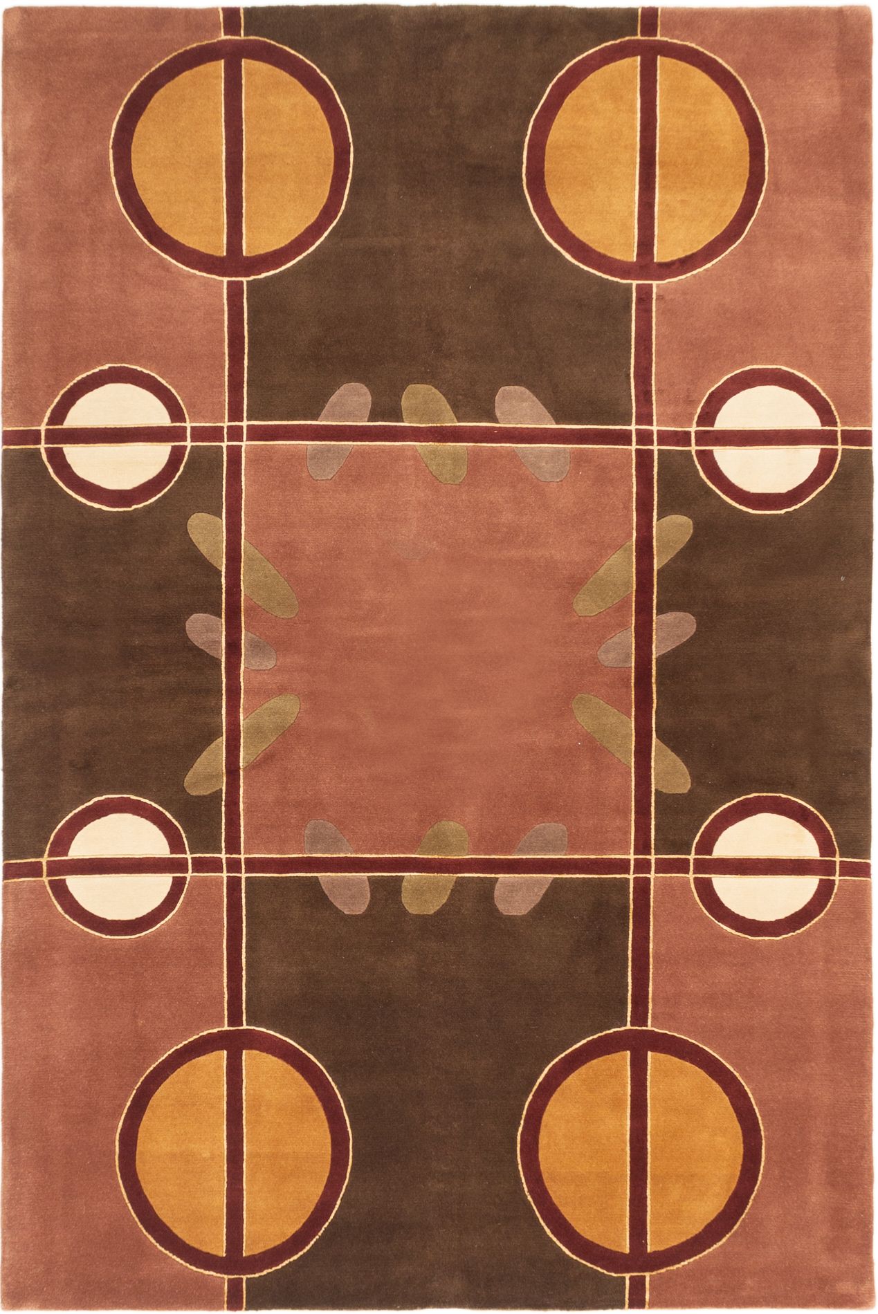 Hand-knotted Shangrila Copper, Dark Brown Wool/Silk Rug 6'1" x 9'1" Size: 6'1" x 9'1"  