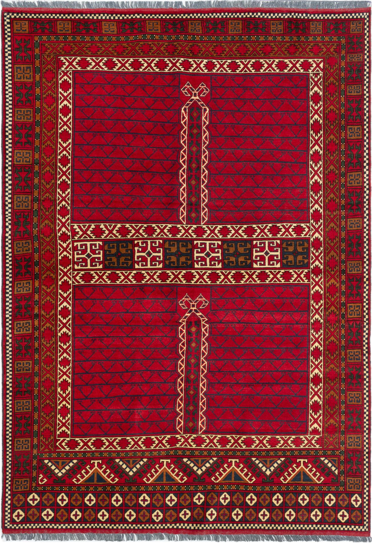 Hand-knotted Finest Kargahi Red Wool Rug 6'9" x 9'8" Size: 6'9" x 9'8"  