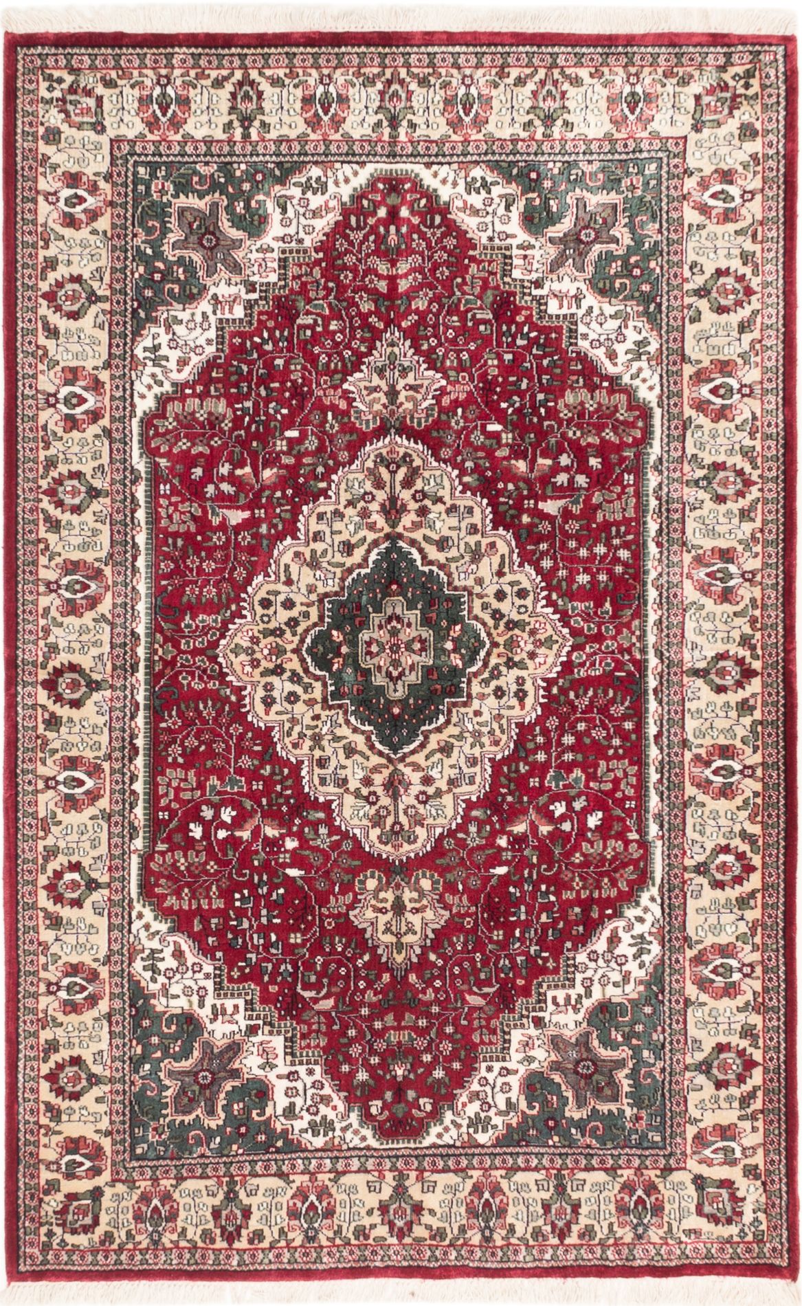 Hand-knotted Kashmir Burgundy Silk Rug 5'1" x 7'11" Size: 5'1" x 7'11"  