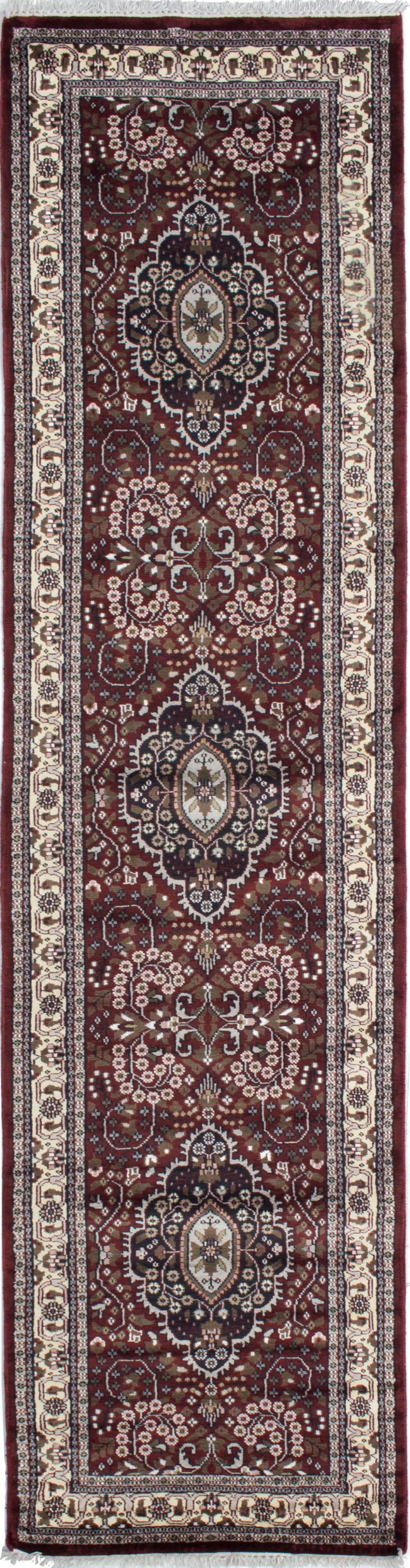 Hand-knotted Kashmir Dark Red Silk Rug 2'5" x 10'0" Size: 2'5" x 10'0"  