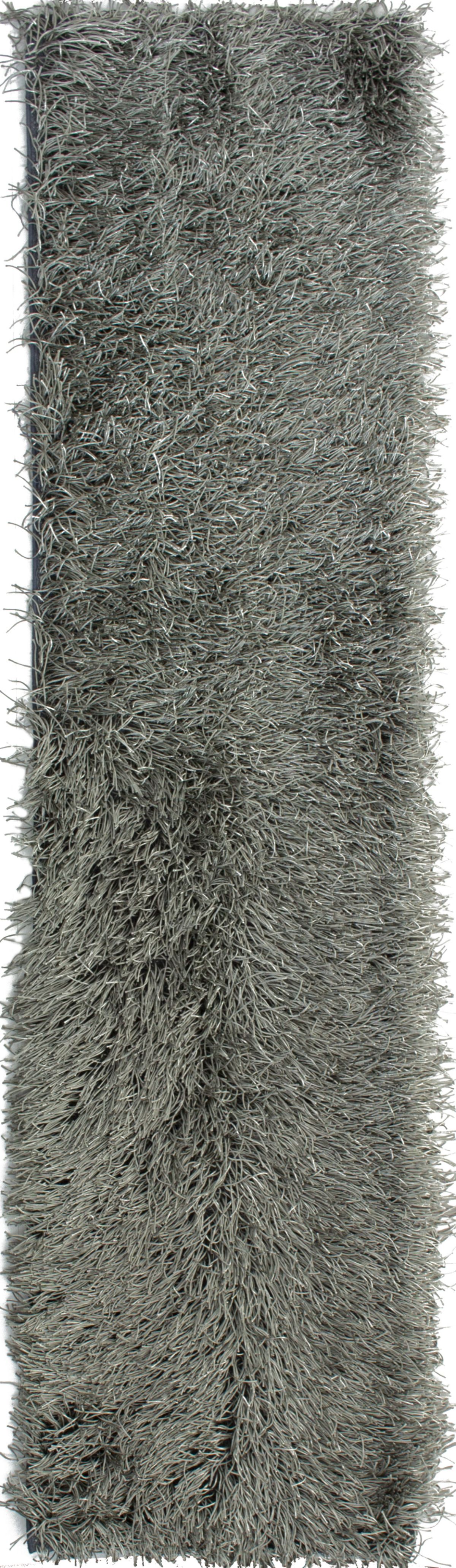 Hand-knotted Retro Plush Grey Polyester Shag 2'5" x 9'10" Size: 2'5" x 9'10"  