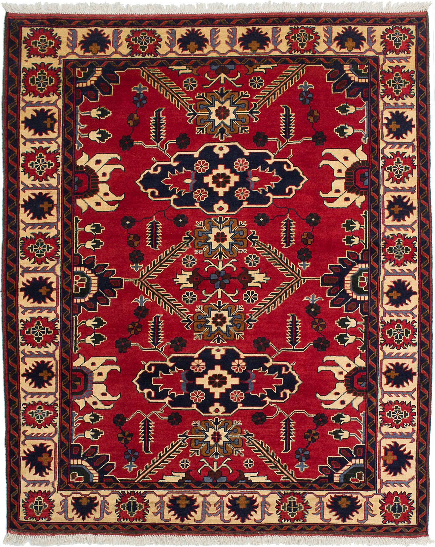 Hand-knotted Finest Kargahi Red Wool Rug 6'6" x 5'3" Size: 6'6" x 5'3"  