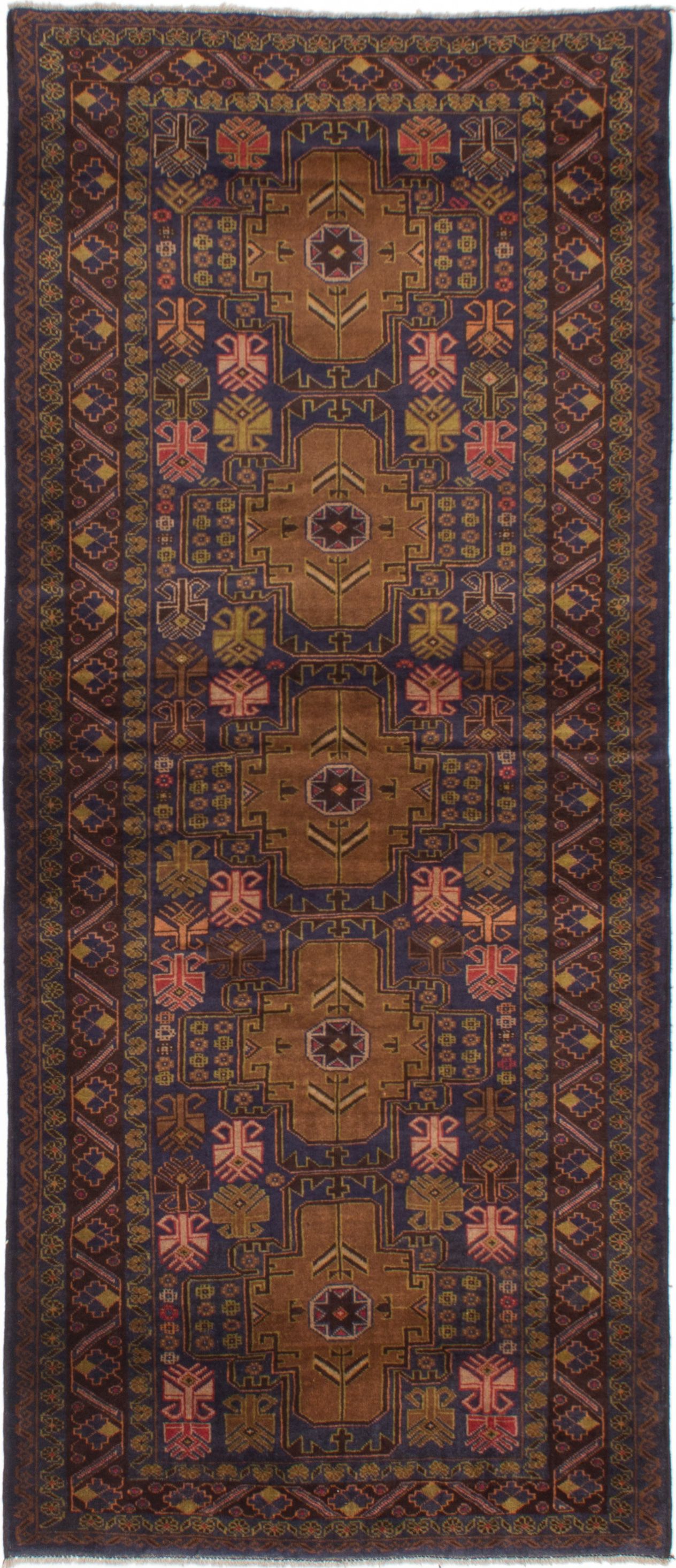 Hand-knotted Royal Baluch Dark Navy Wool Rug 4'3" x 9'9" Size: 4'3" x 9'9"  