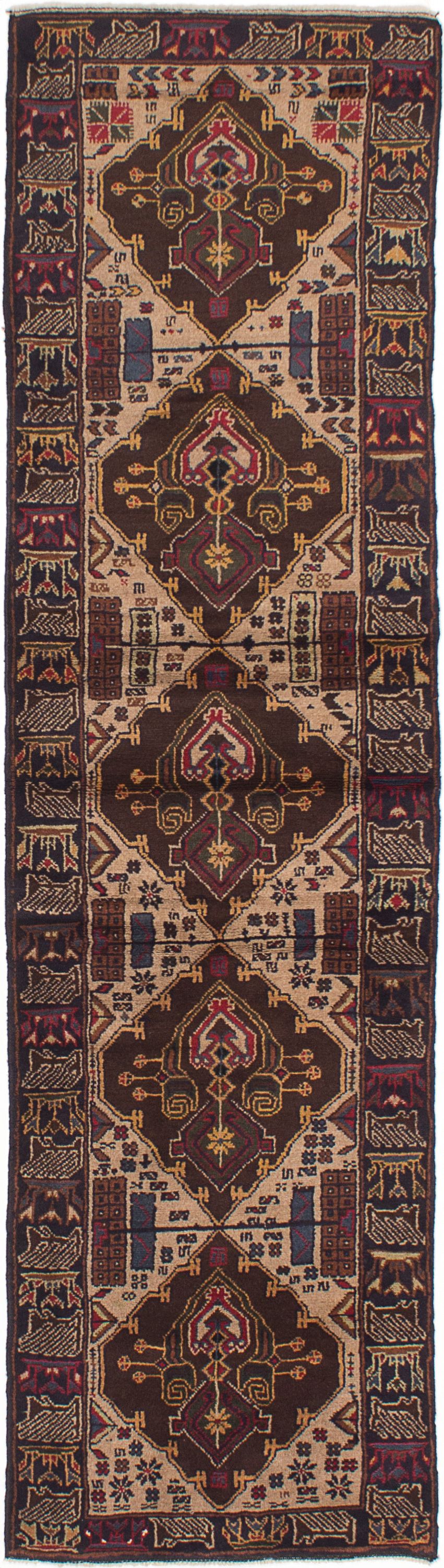 Hand-knotted Royal Baluch Cream Wool Rug 2'9" x 9'11" Size: 2'9" x 9'11"  