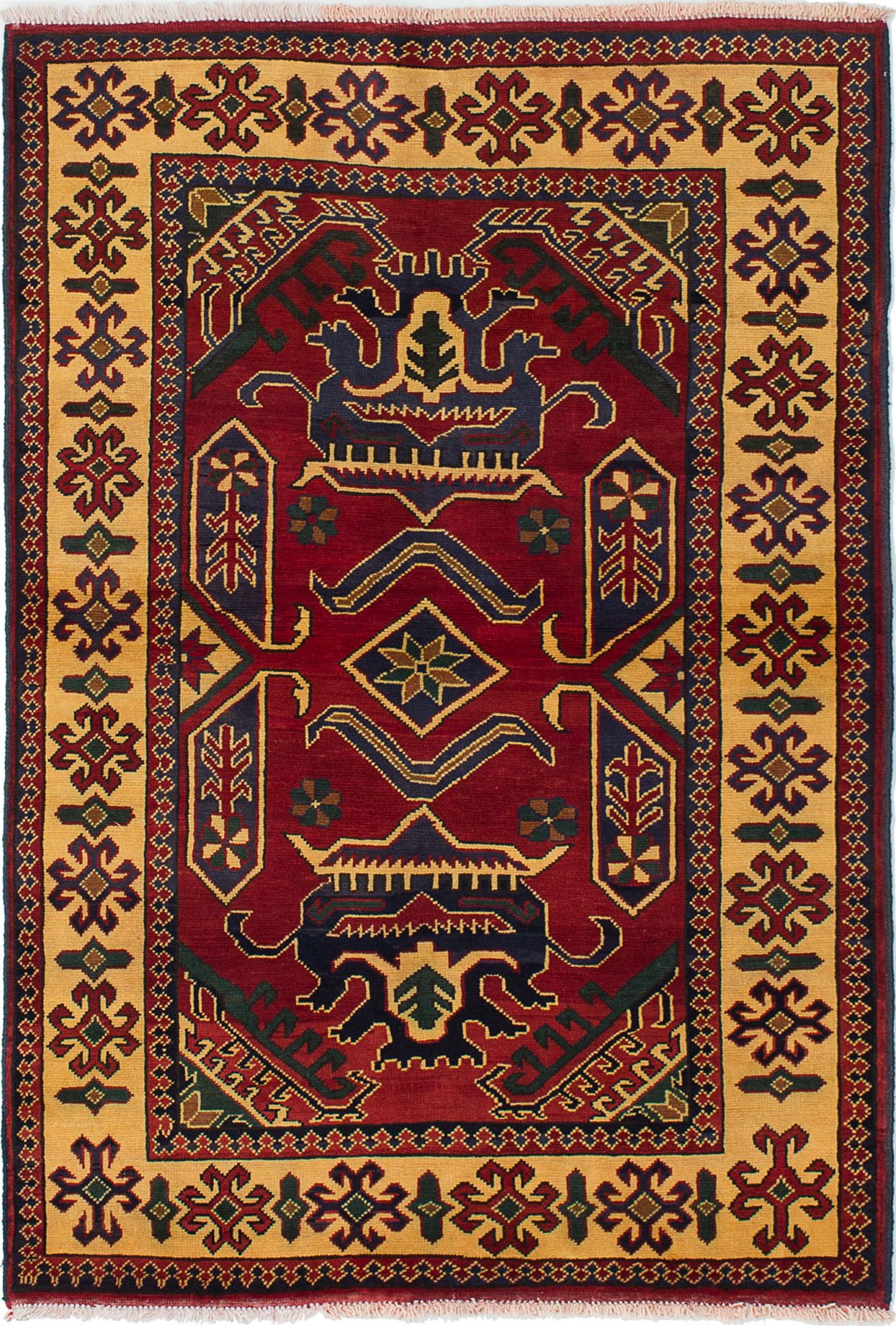 Hand-knotted Finest Kargahi Red Wool Rug 4'0" x 5'9" Size: 4'0" x 5'9"  