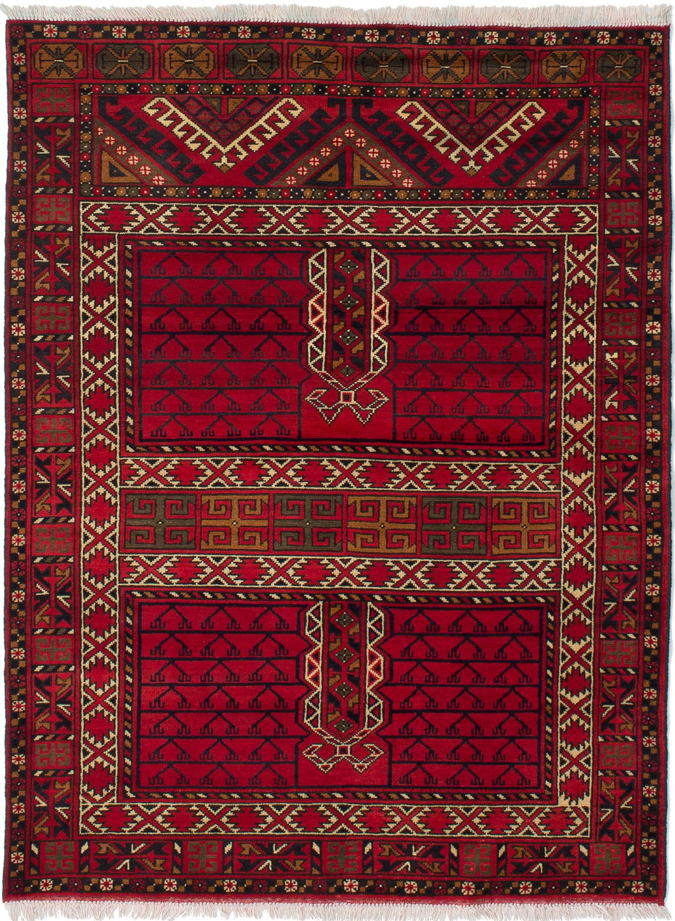 Hand-knotted Finest Kargahi Red Wool Rug 4'3" x 5'9" Size: 4'3" x 5'9"  