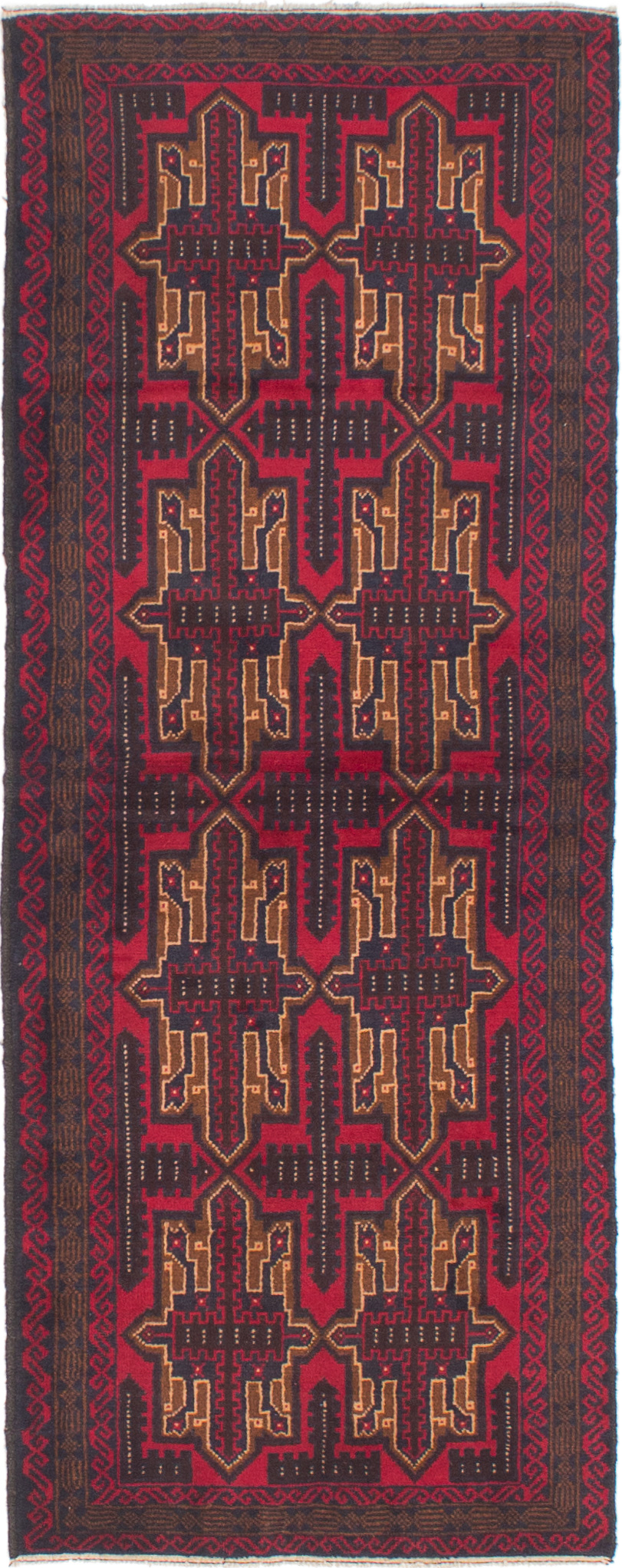 Hand-knotted Teimani Red Wool Rug 2'7" x 6'9" Size: 2'7" x 6'9"  