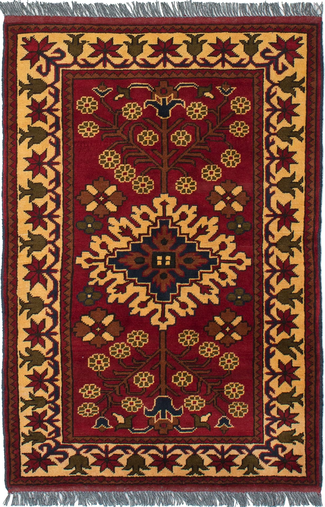 Hand-knotted Finest Kargahi Dark Red Wool Rug 2'11" x 4'4" Size: 2'11" x 4'4"  