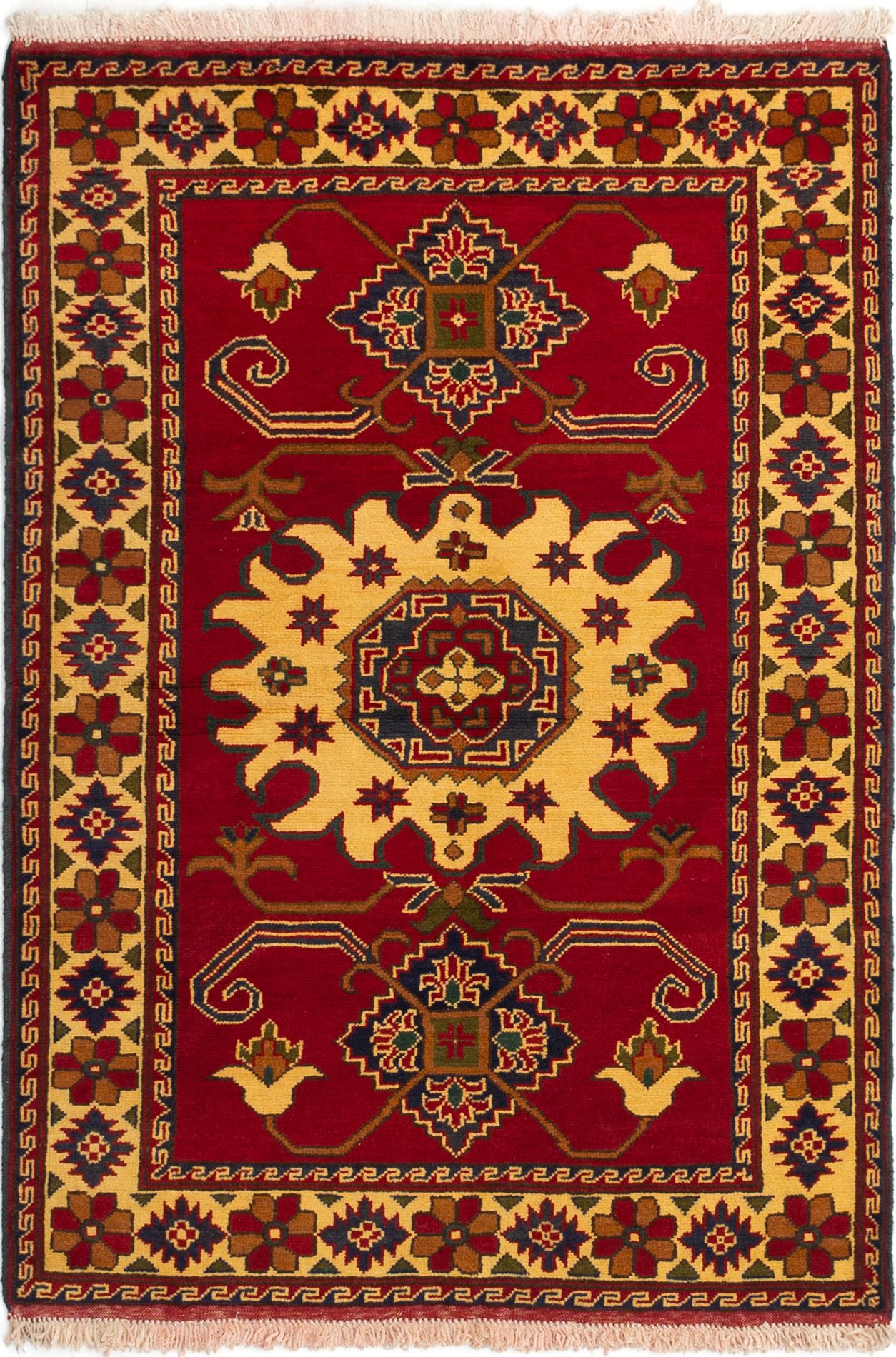 Hand-knotted Finest Kargahi Dark Red Wool Rug 3'6" x 4'10" Size: 3'6" x 4'10"  