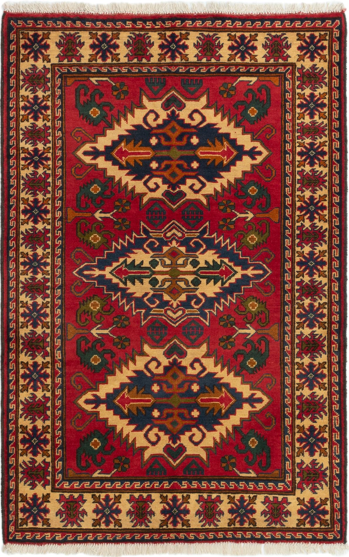 Hand-knotted Finest Kargahi Dark Red Wool Rug 3'4" x 5'2"  Size: 3'4" x 5'2"  