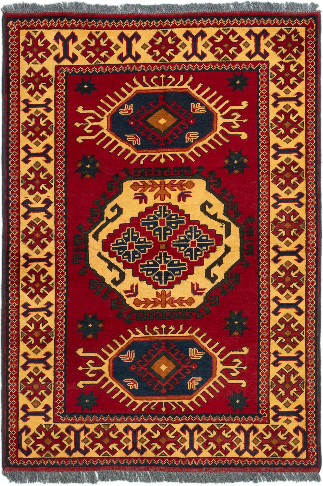 Hand-knotted Finest Kargahi Red Wool Rug 3'5" x 4'10" Size: 3'5" x 4'10"  