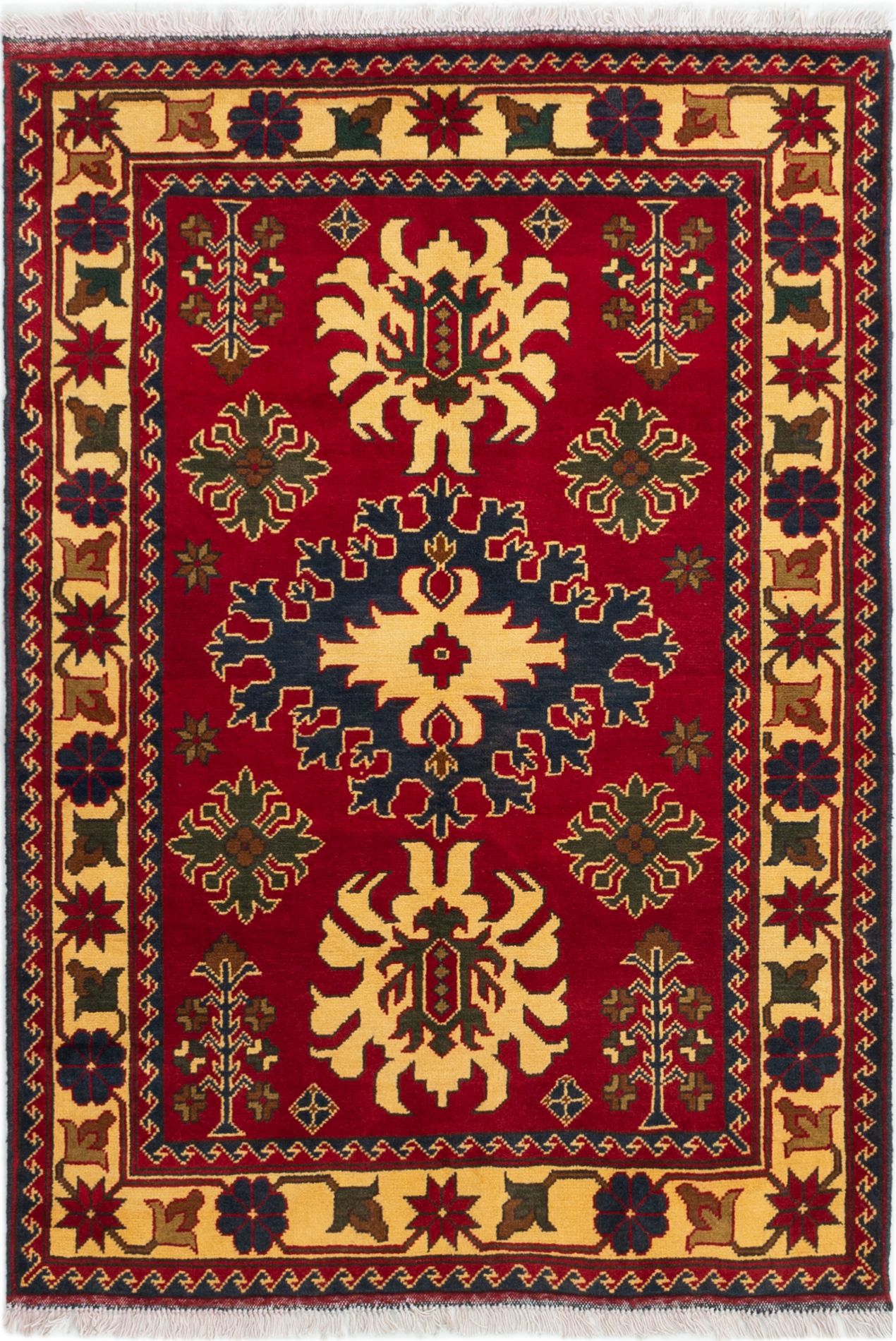 Hand-knotted Finest Kargahi Dark Red Wool Rug 3'5" x 5'0"  Size: 3'5" x 5'0"  