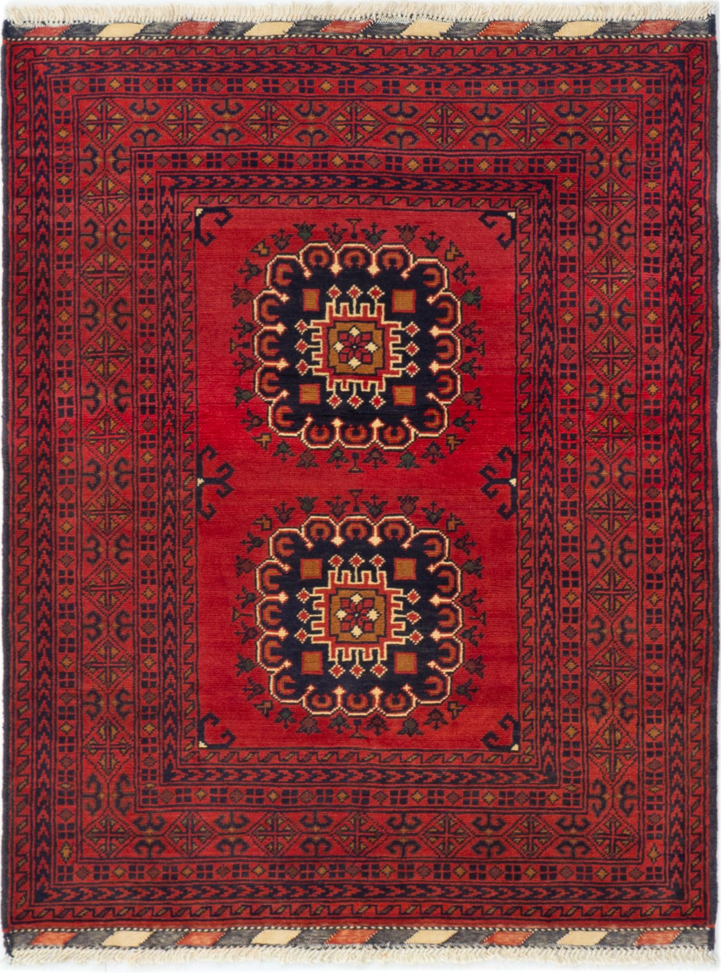 Hand-knotted Finest Kargahi Red Wool Rug 3'8" x 4'10" Size: 3'8" x 4'10"  