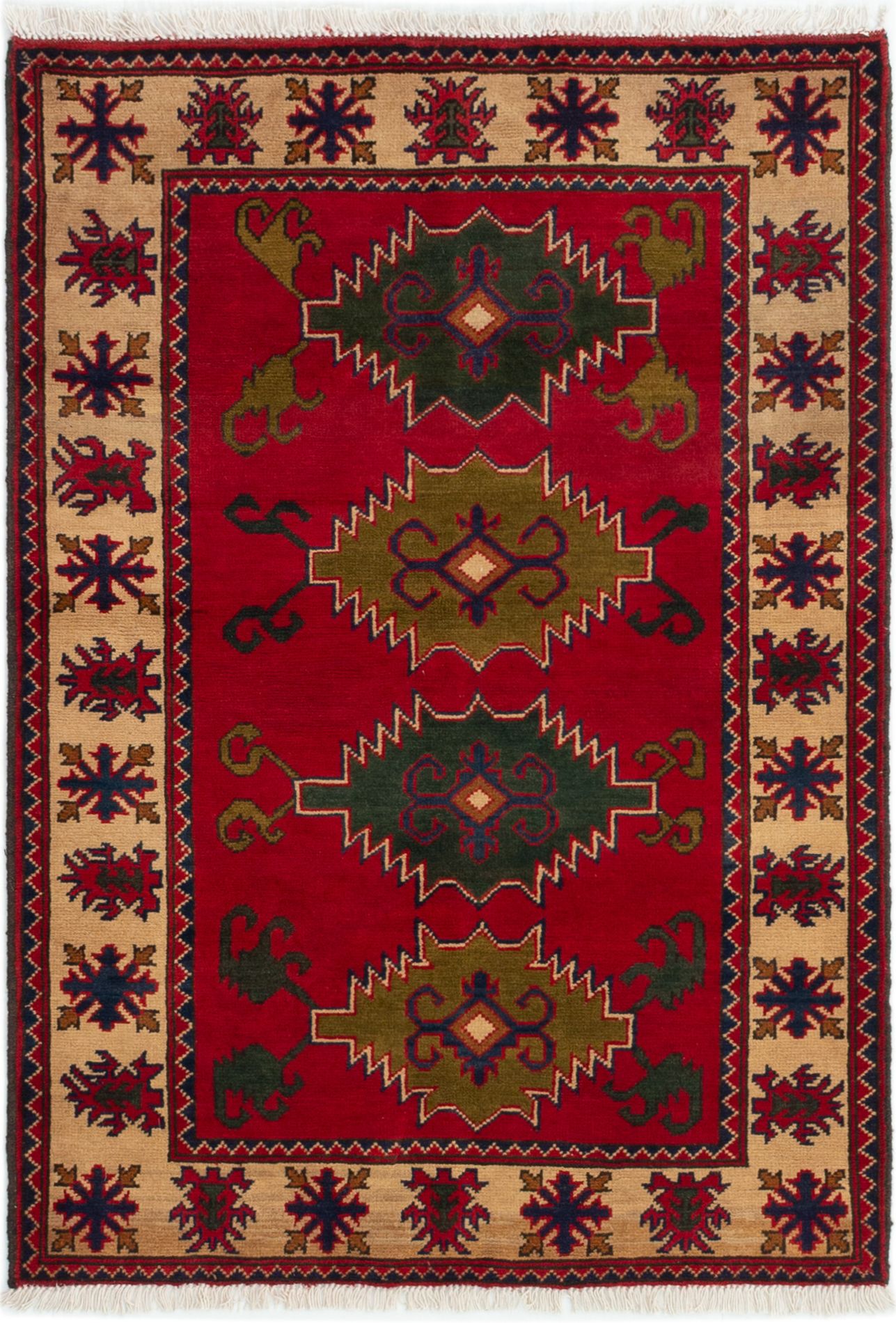 Hand-knotted Finest Kargahi Red Wool Rug 3'4" x 4'7" Size: 3'4" x 4'7"  