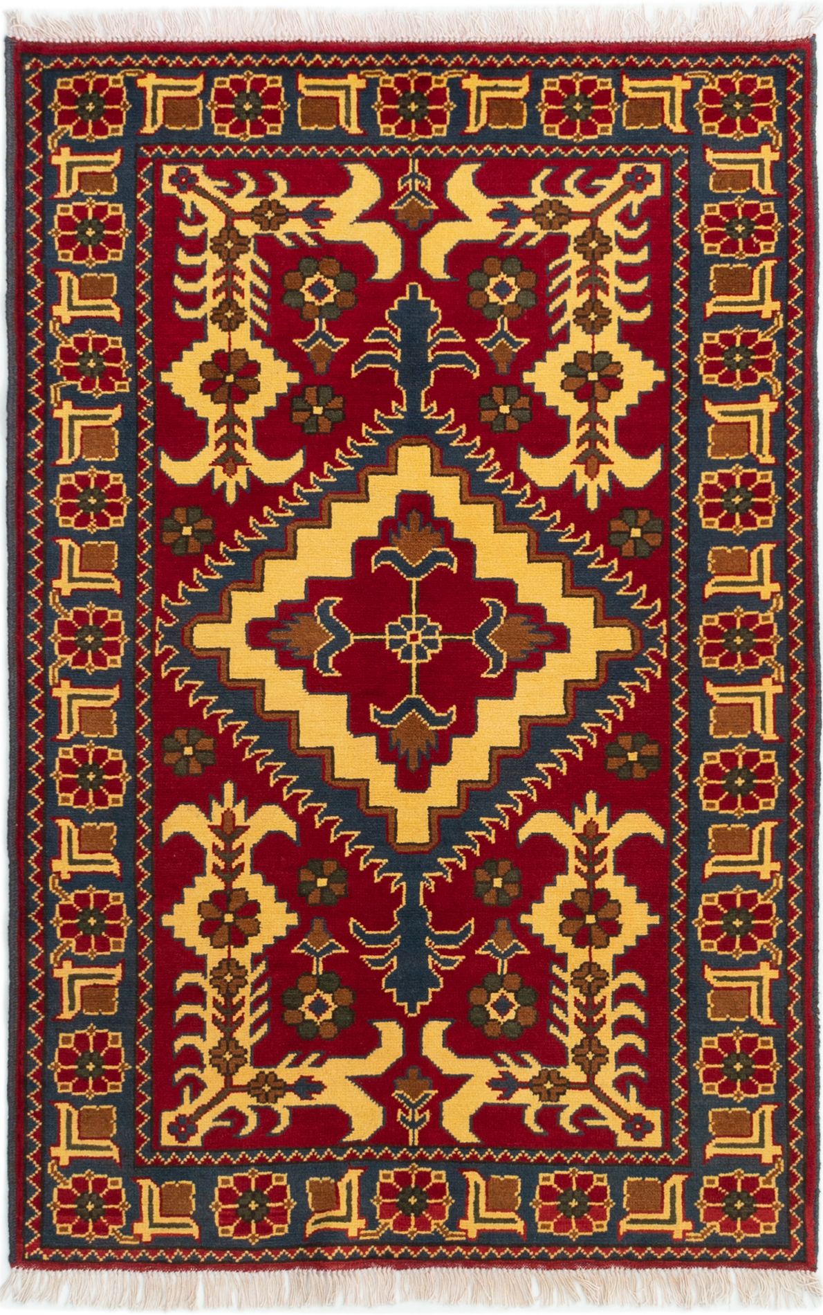 Hand-knotted Finest Kargahi Dark Red Wool Rug 3'4" x 5'1"  Size: 3'4" x 5'1"  