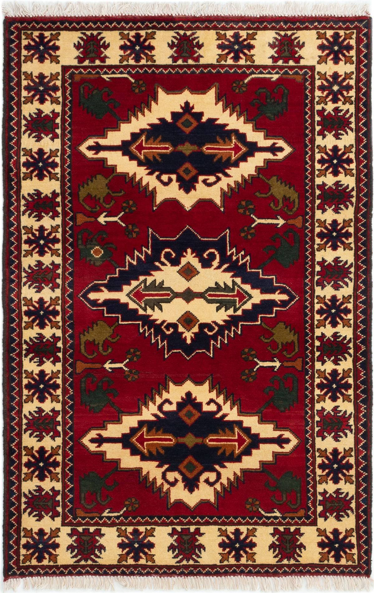 Hand-knotted Finest Kargahi Dark Red Wool Rug 3'3" x 4'11" Size: 3'3" x 4'11"  