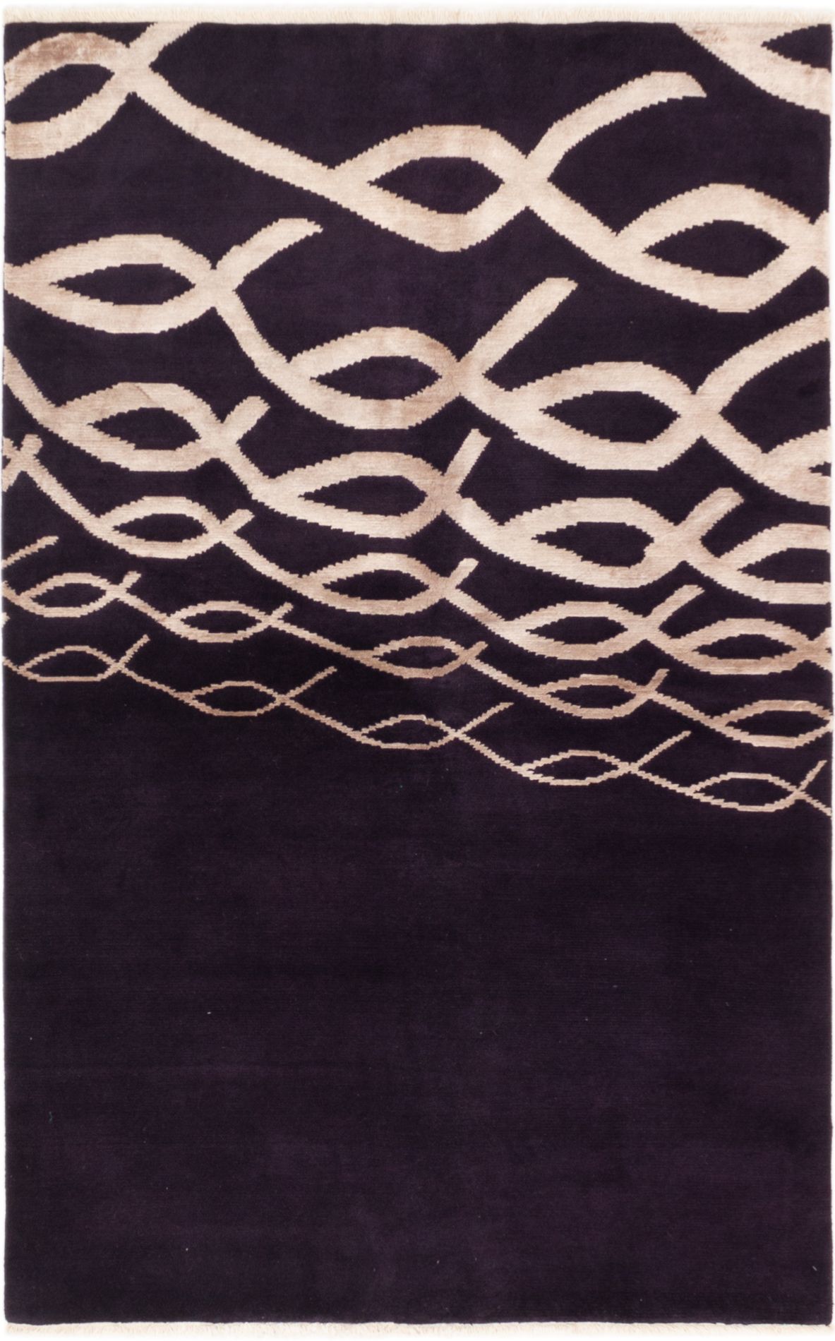 Hand-knotted Silk Touch Black Wool/Silk Rug 5'0" x 8'0" Size: 5'0" x 8'0"  