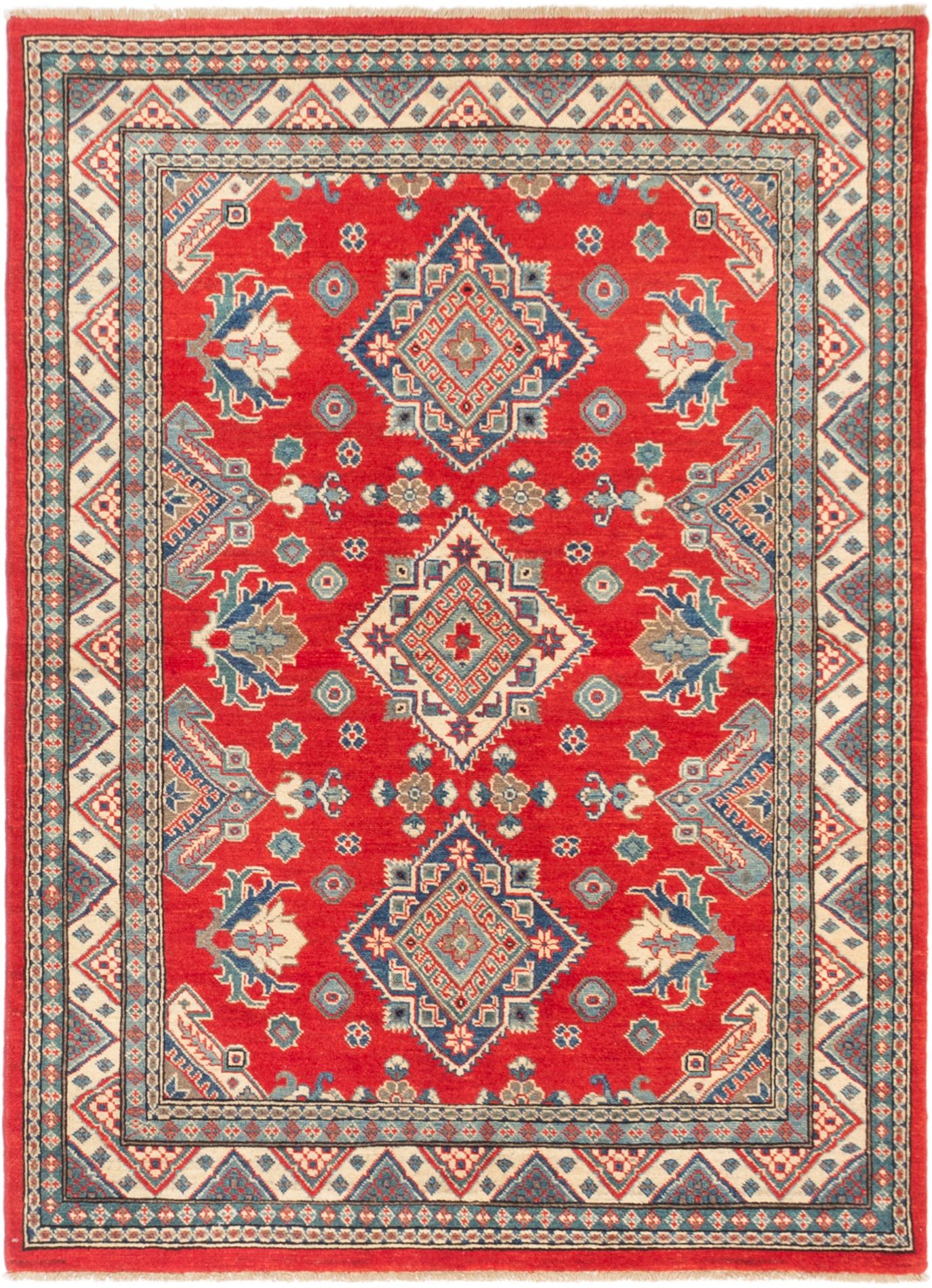 Hand-knotted Uzbek Gazni Red Wool Rug 4'9" x 6'7" Size: 4'9" x 6'7"  