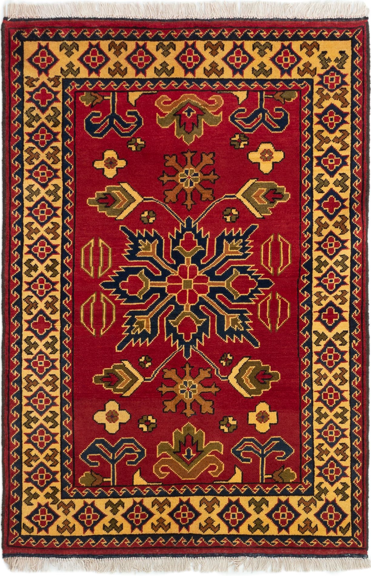 Hand-knotted Finest Kargahi Red Wool Rug 3'3" x 4'10"  Size: 3'3" x 4'10"  