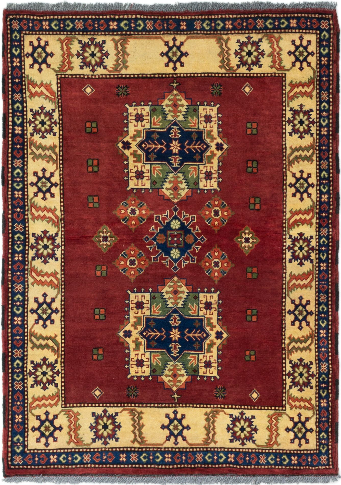 Hand-knotted Finest Kargahi Dark Red Wool Rug 3'4" x 4'9"  Size: 3'4" x 4'9"  