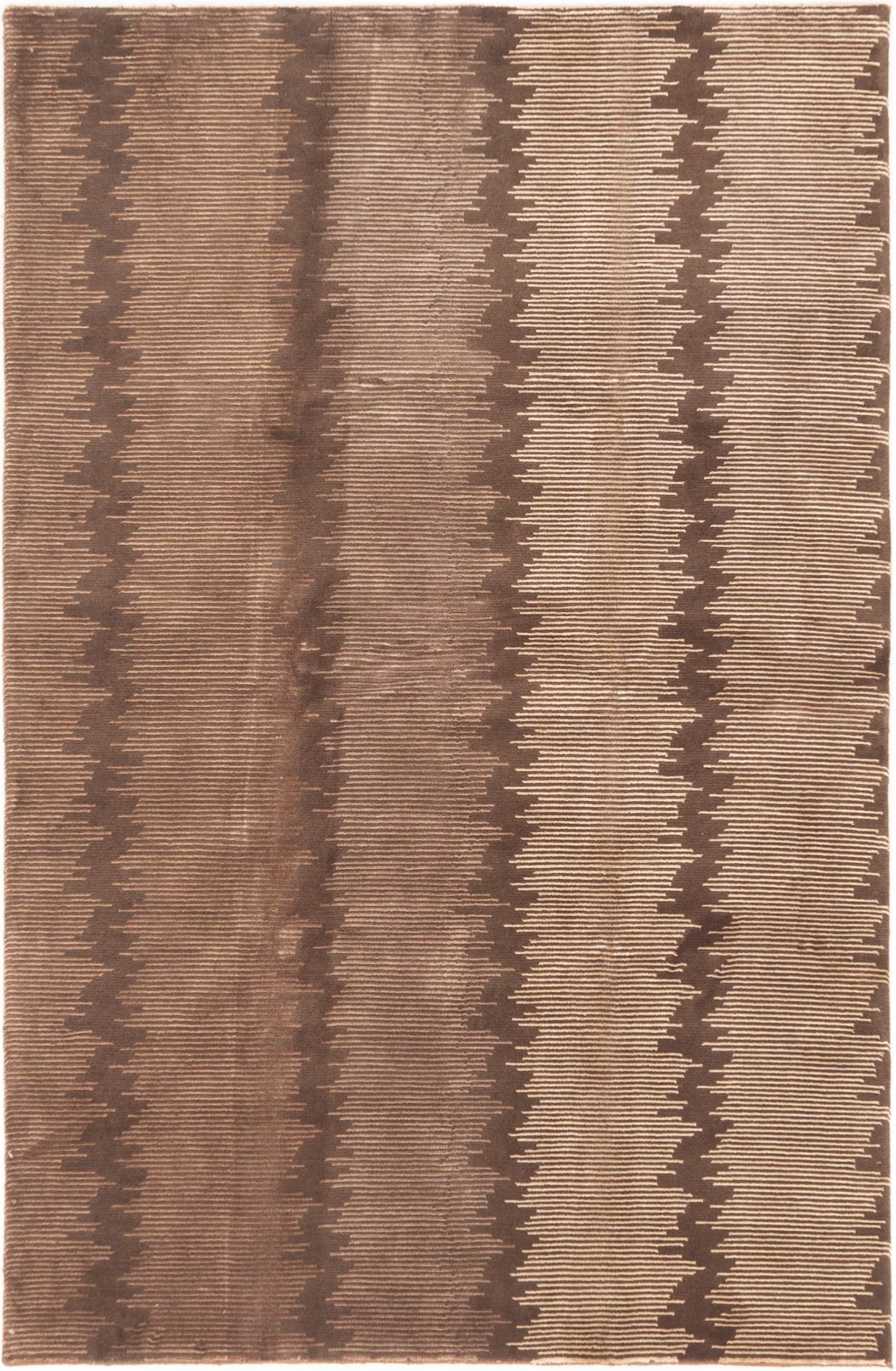 Hand-knotted Silk Touch Dark Brown Wool/Silk Rug 5'4" x 8'2" Size: 5'4" x 8'2"  