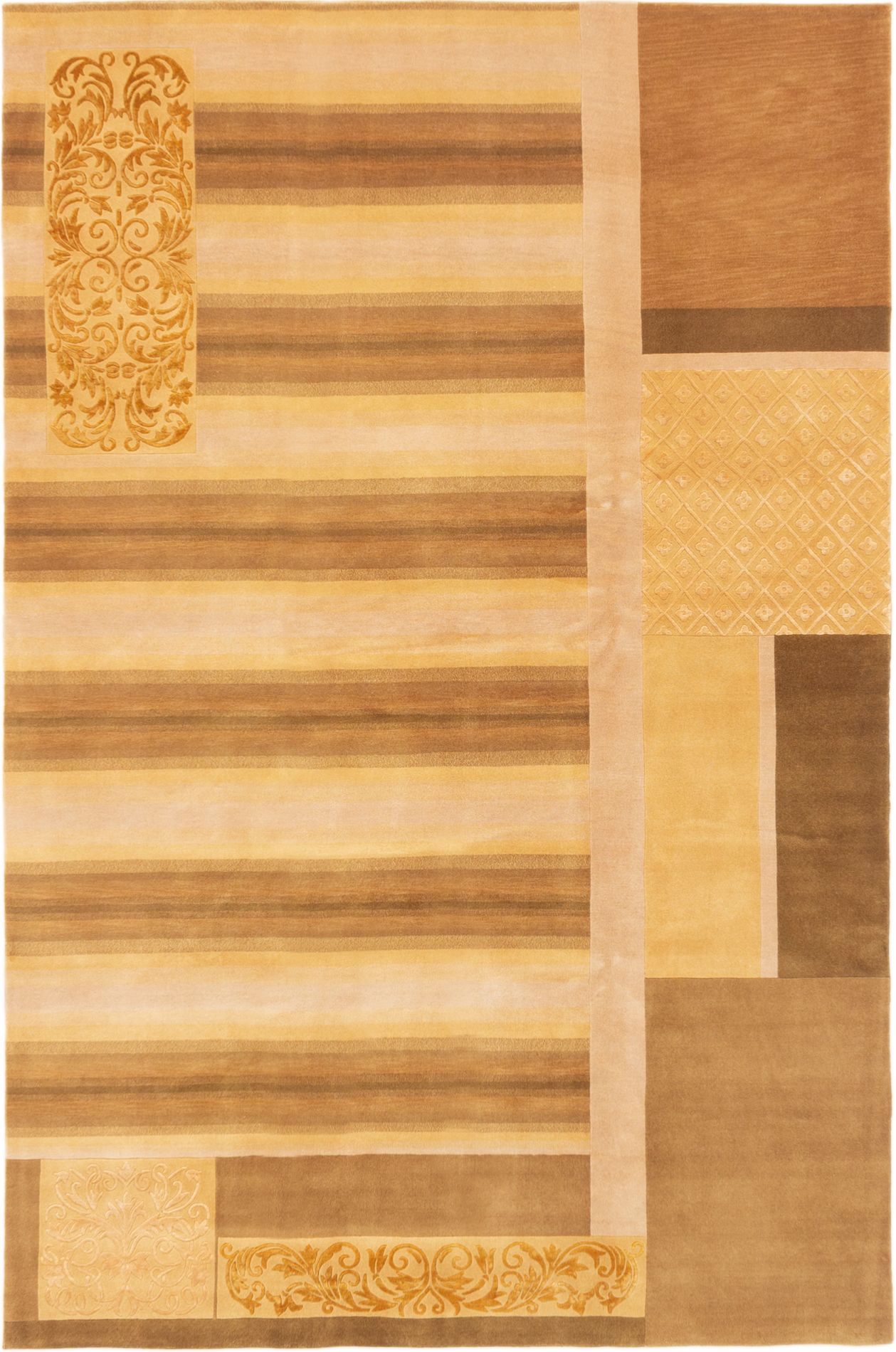 Hand-knotted Silk Touch Light Brown, Light Gold  Rug 6'0" x 9'1" Size: 6'0" x 9'1"  