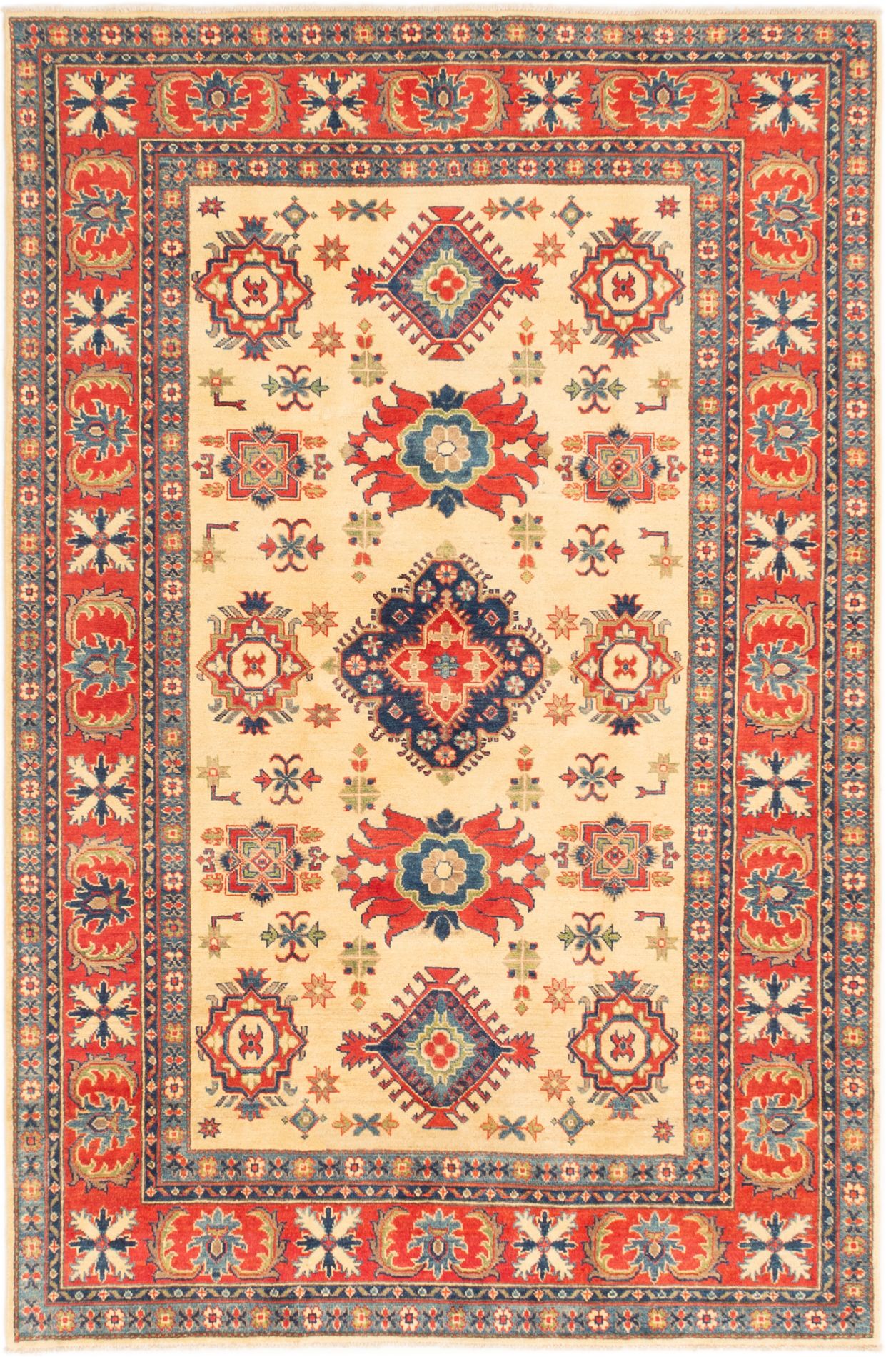 Hand-knotted Finest Gazni Ivory, Red Wool Rug 6'0" x 9'0" Size: 6'0" x 9'0"  