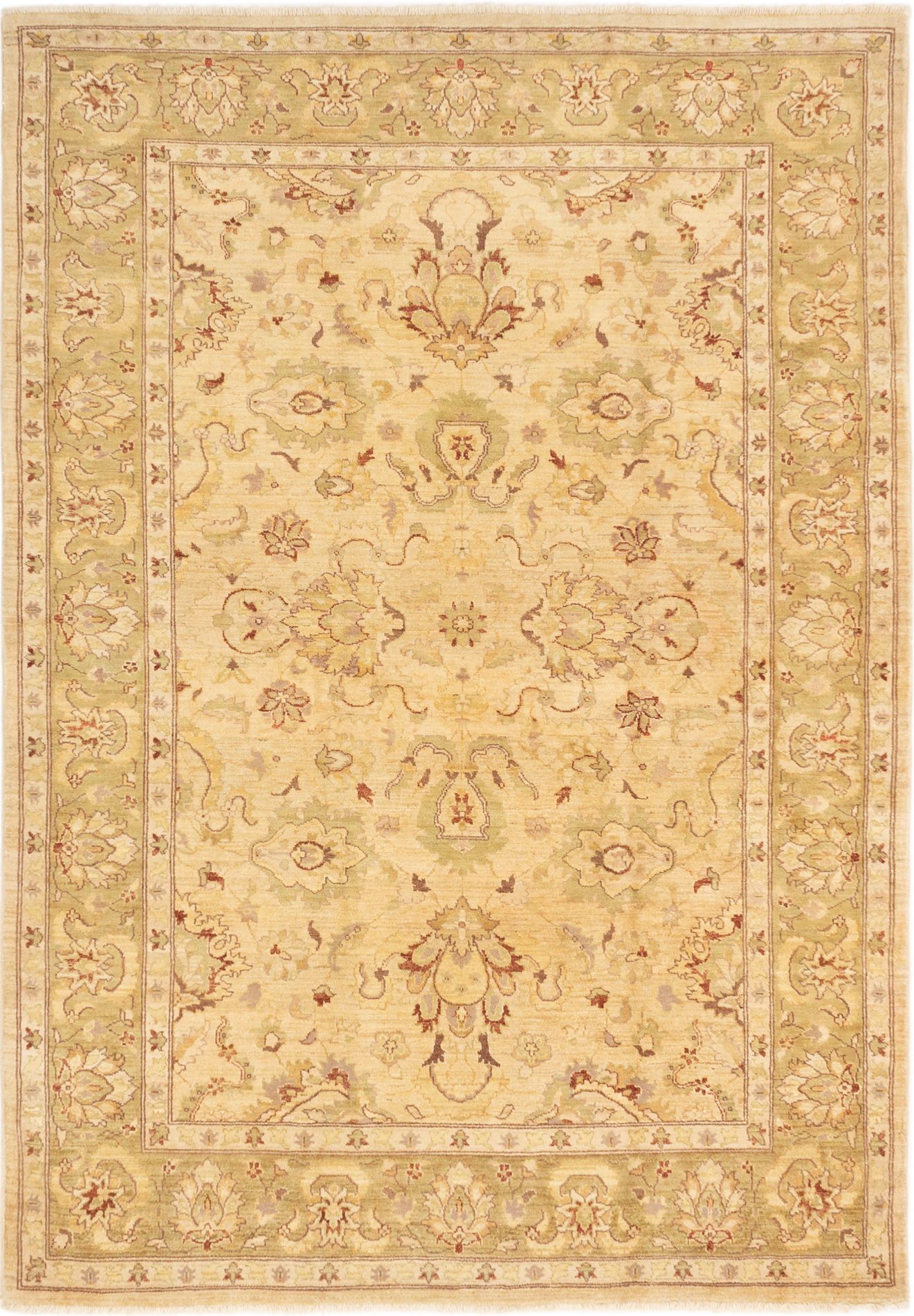 Hand-knotted Chobi Finest Beige Wool Rug 6'7" x 9'4" Size: 6'7" x 9'4"  