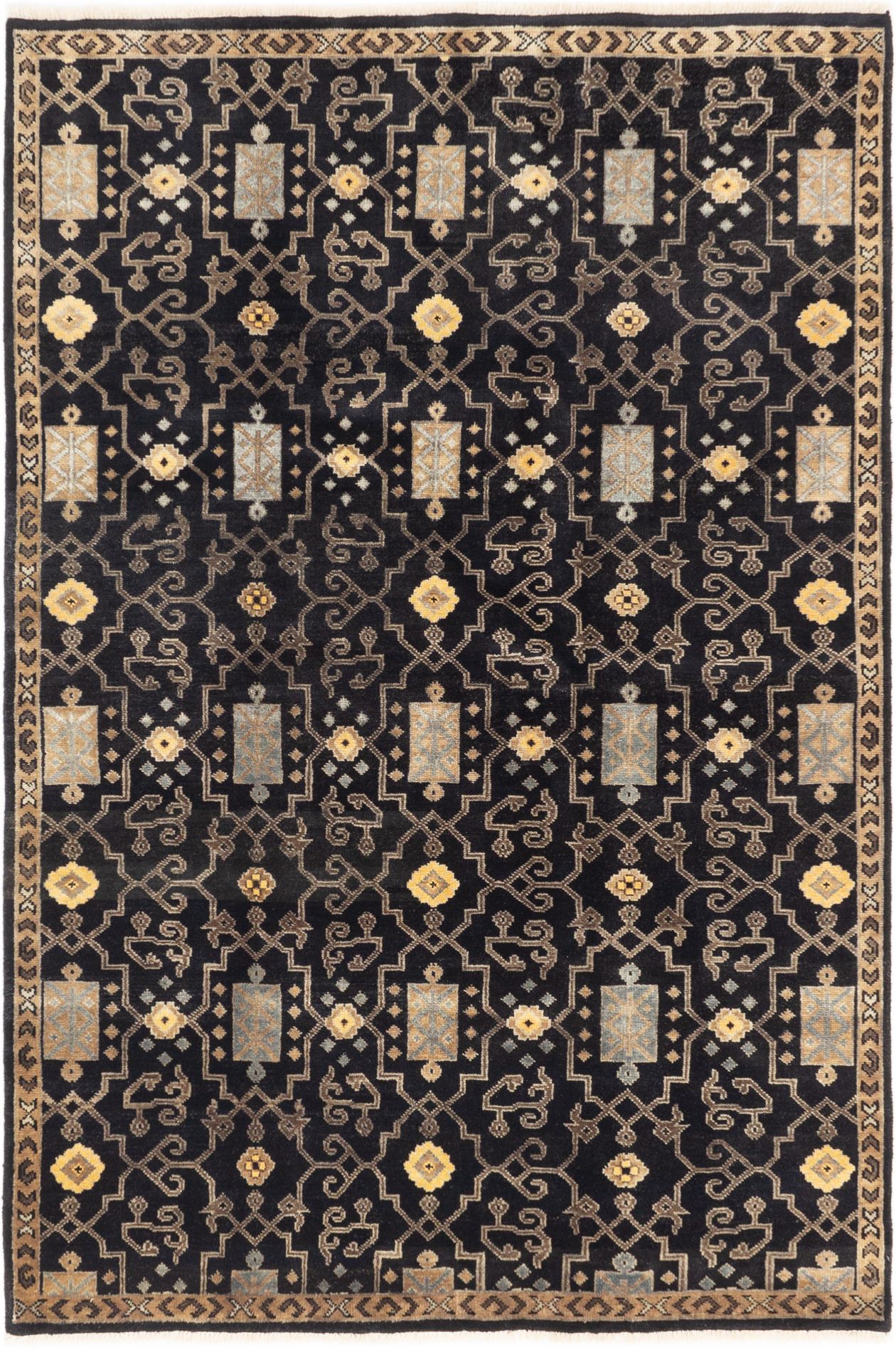 Hand-knotted Ikat Royale Black Wool Rug 6'0" x 9'0" Size: 6'0" x 9'0"  