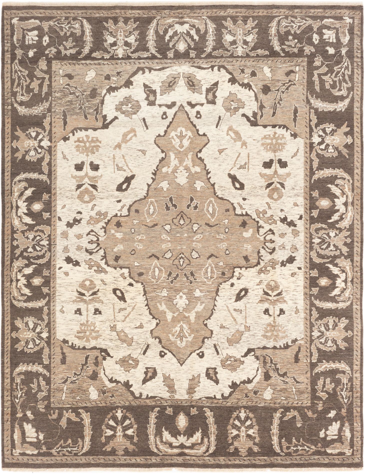Hand-knotted Jamshidpour Cream, Dark Brown Wool Rug 8'1" x 10'4" Size: 8'1" x 10'4"  