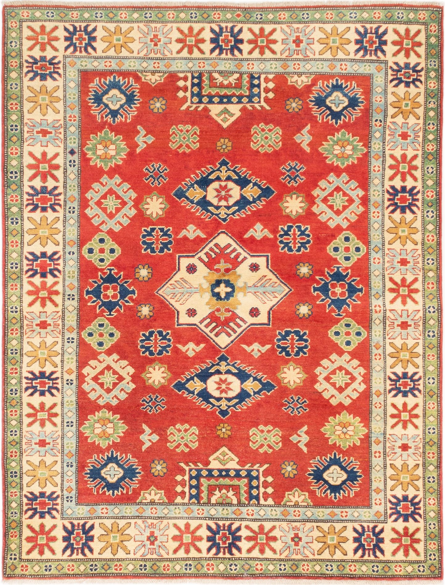 Hand-knotted Uzbek Gazni Red Wool Rug 5'0" x 6'6" Size: 5'0" x 6'6"  