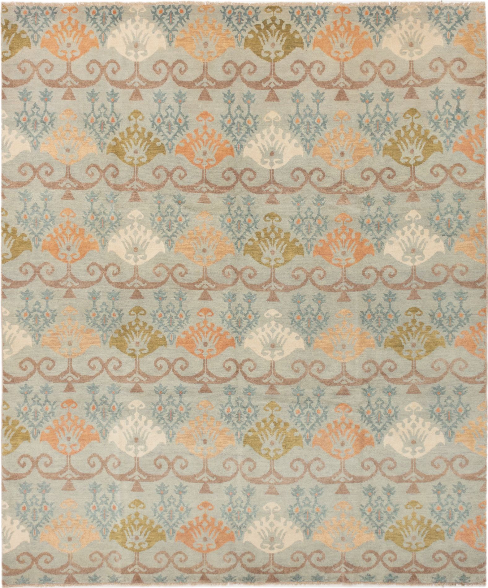 Hand-knotted Ikat Royale Light Grey Wool Rug 8'3" x 9'10" Size: 8'3" x 9'10"  