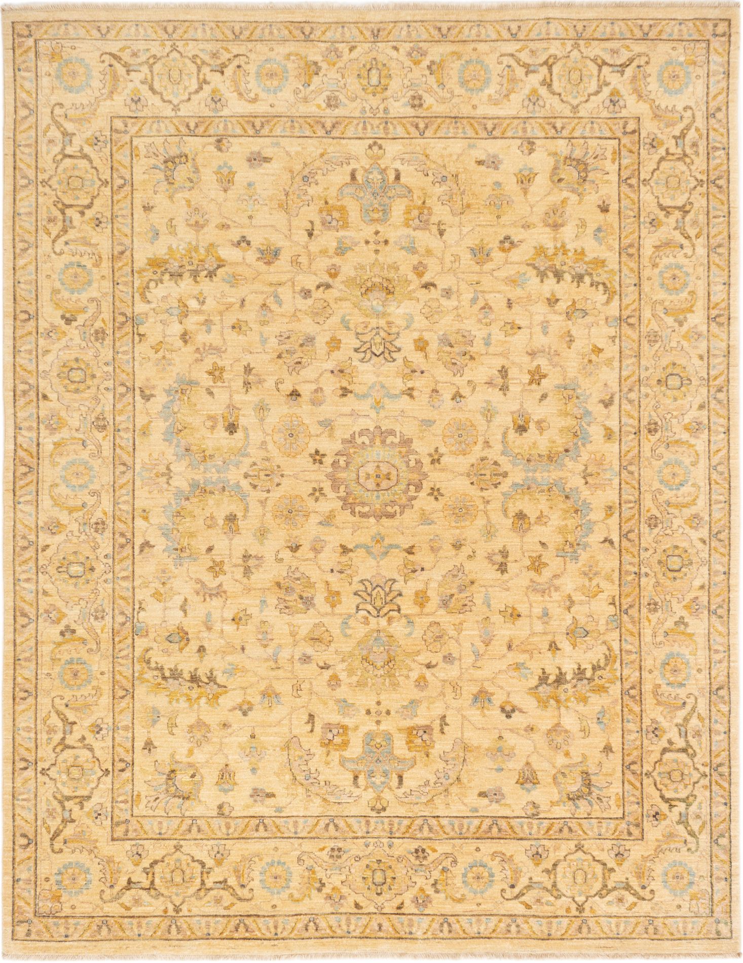 Hand-knotted Peshawar Finest Ivory Wool Rug 8'2" x 10'5" Size: 8'2" x 10'5"  