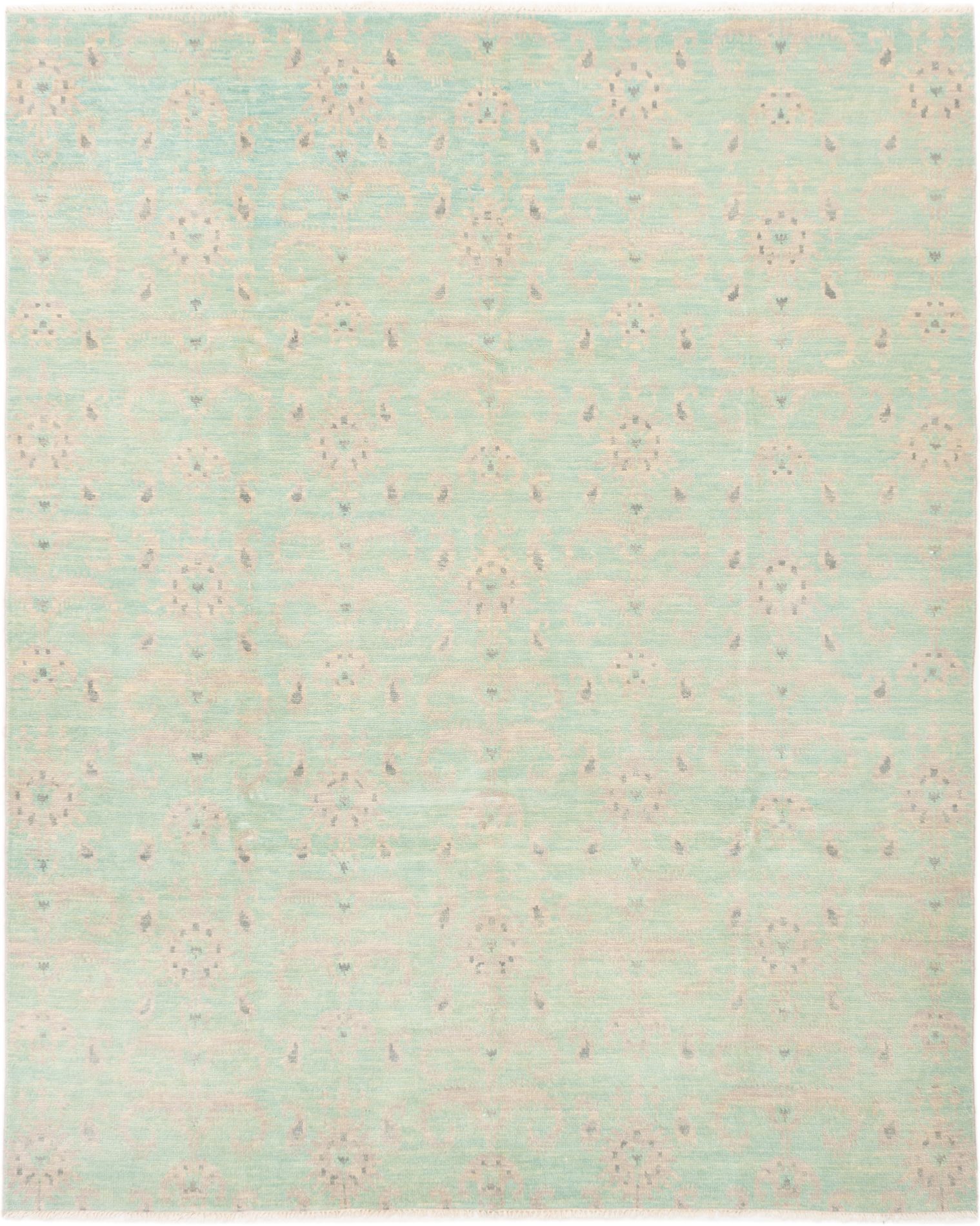 Hand-knotted Finest Ushak Cyan Wool Rug 8'2" x 10'2" Size: 8'2" x 10'2"  
