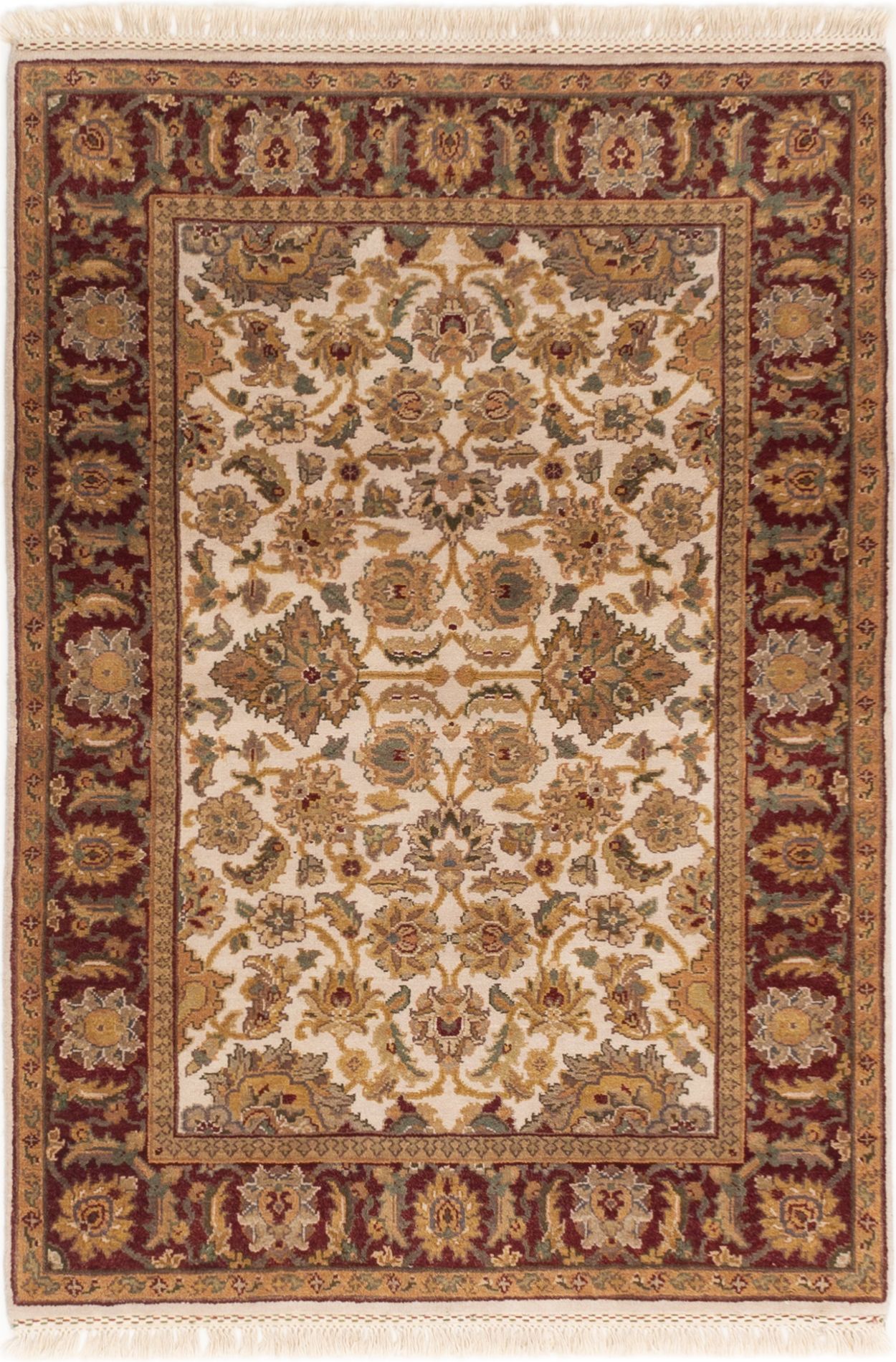 Hand-knotted Sultanabad Cream, Dark Red Wool Rug 4'0" x 5'10" Size: 4'0" x 5'10"  