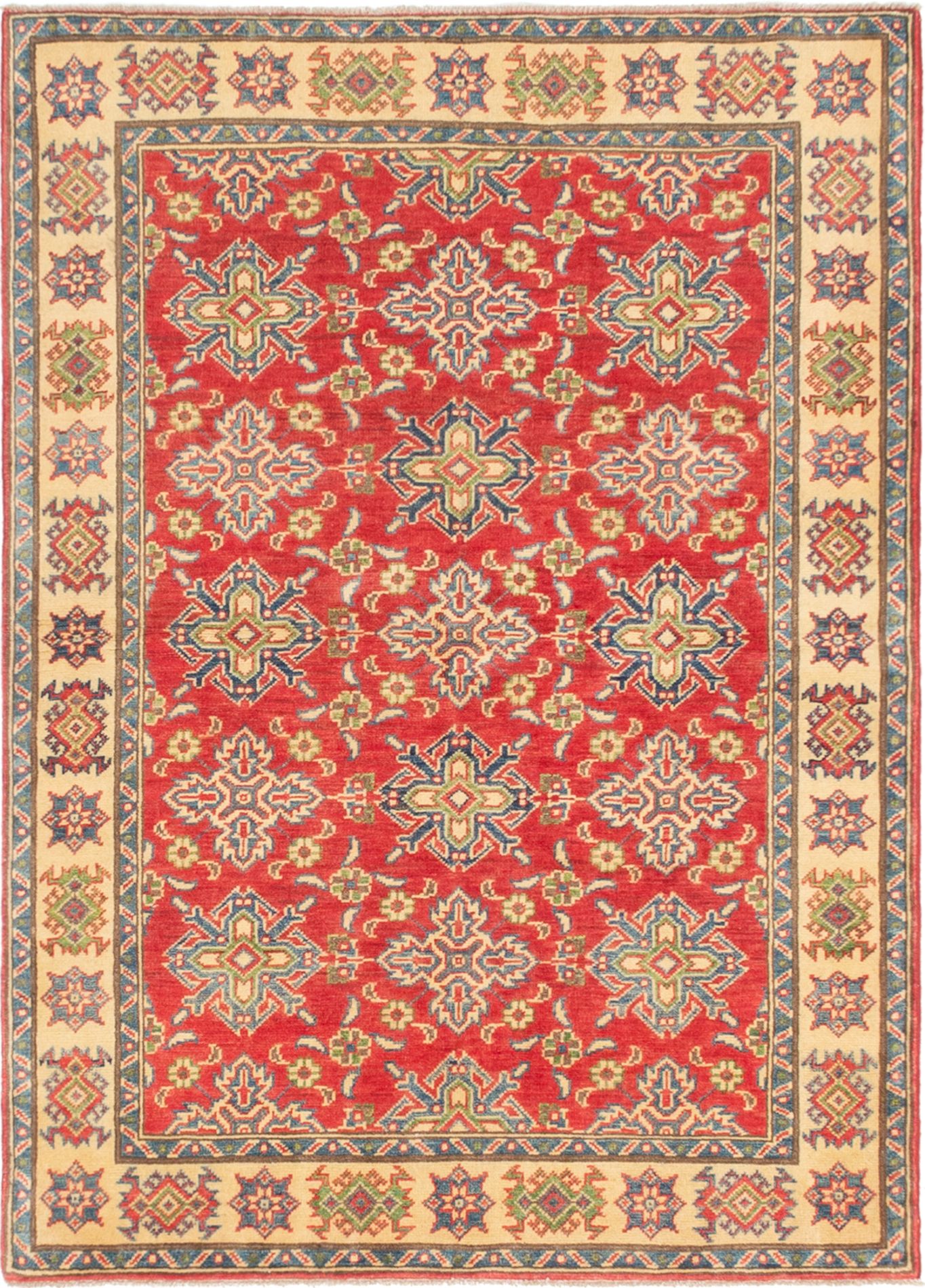Hand-knotted Uzbek Gazni Red Wool Rug 4'2" x 5'10" Size: 4'2" x 5'10"  