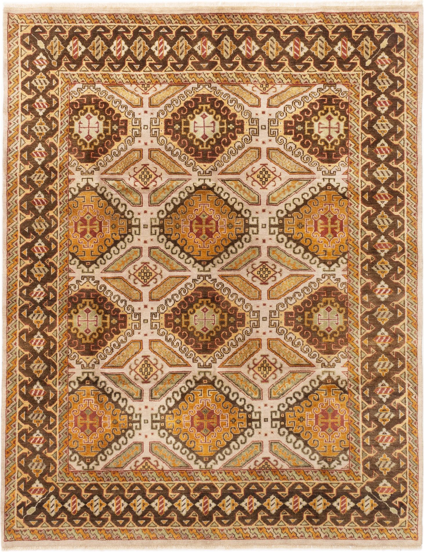 Hand-knotted Ikat Royale Beige, Dark Brown Wool Rug 7'9" x 10'0" Size: 7'9" x 10'0"  